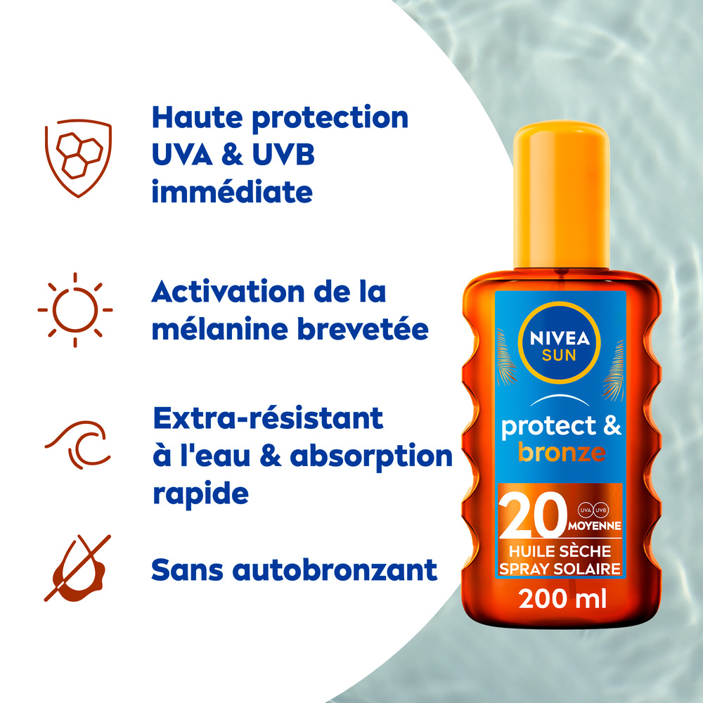 nivea PROTECTION SUN  - Spray Protect&Bronze 200ml Protection Huile sèche solaire FPS20