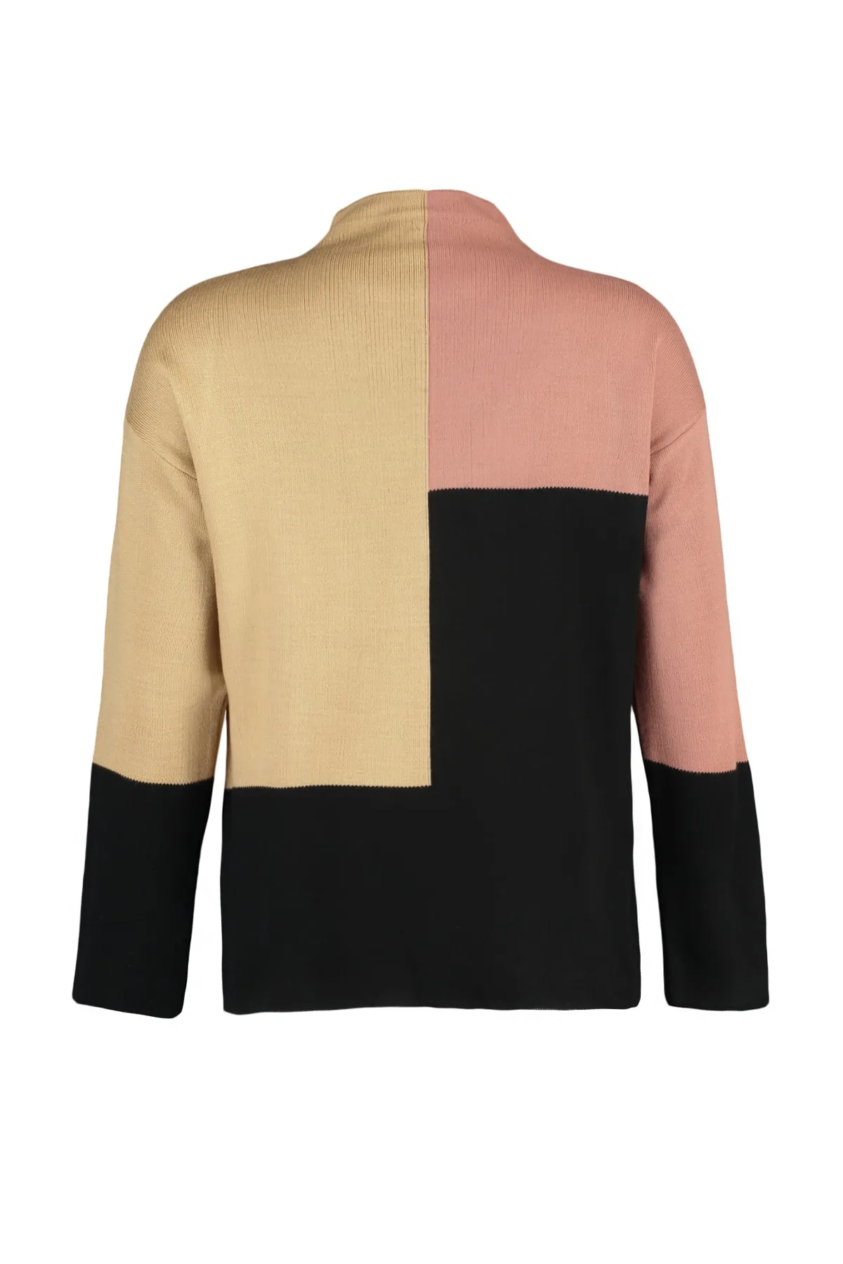 Trendyol Modest  Hellbrauner Farbblock-Strickpullover mit Stehkragen TCTAW22AK0054