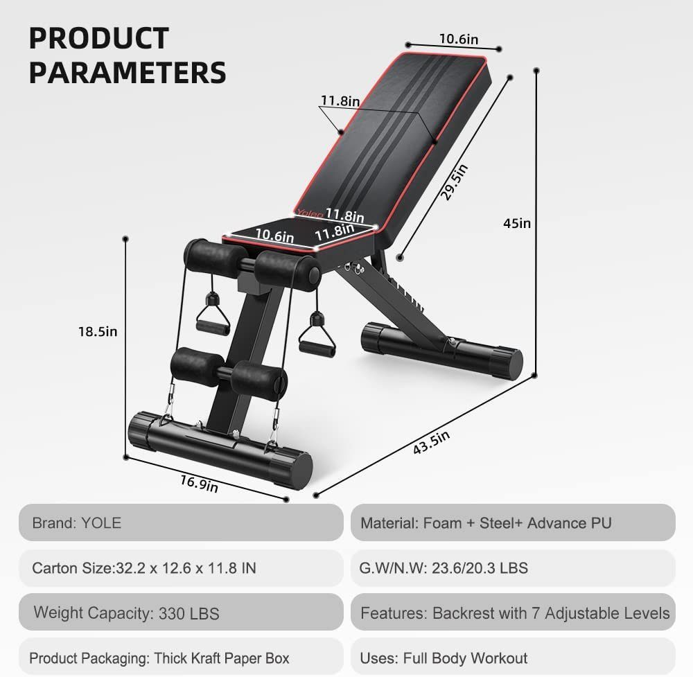 YOLEO Hantelbank Klappbare Hantelbank Training Fitness Bank Bauchtrainer bis 250kg