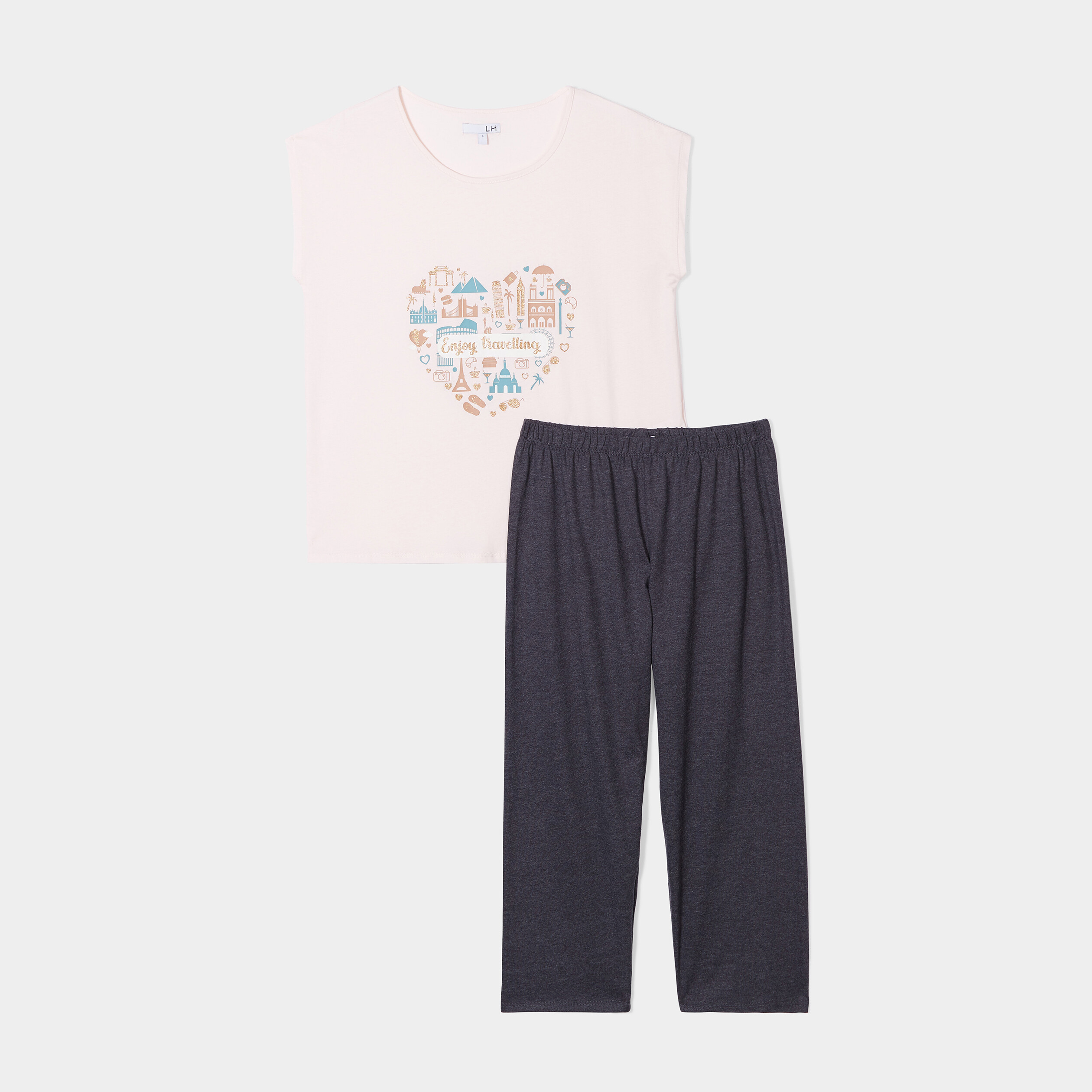 Ensemble pyjama corsaire 2 pièces coton rose clair femme | La Halle