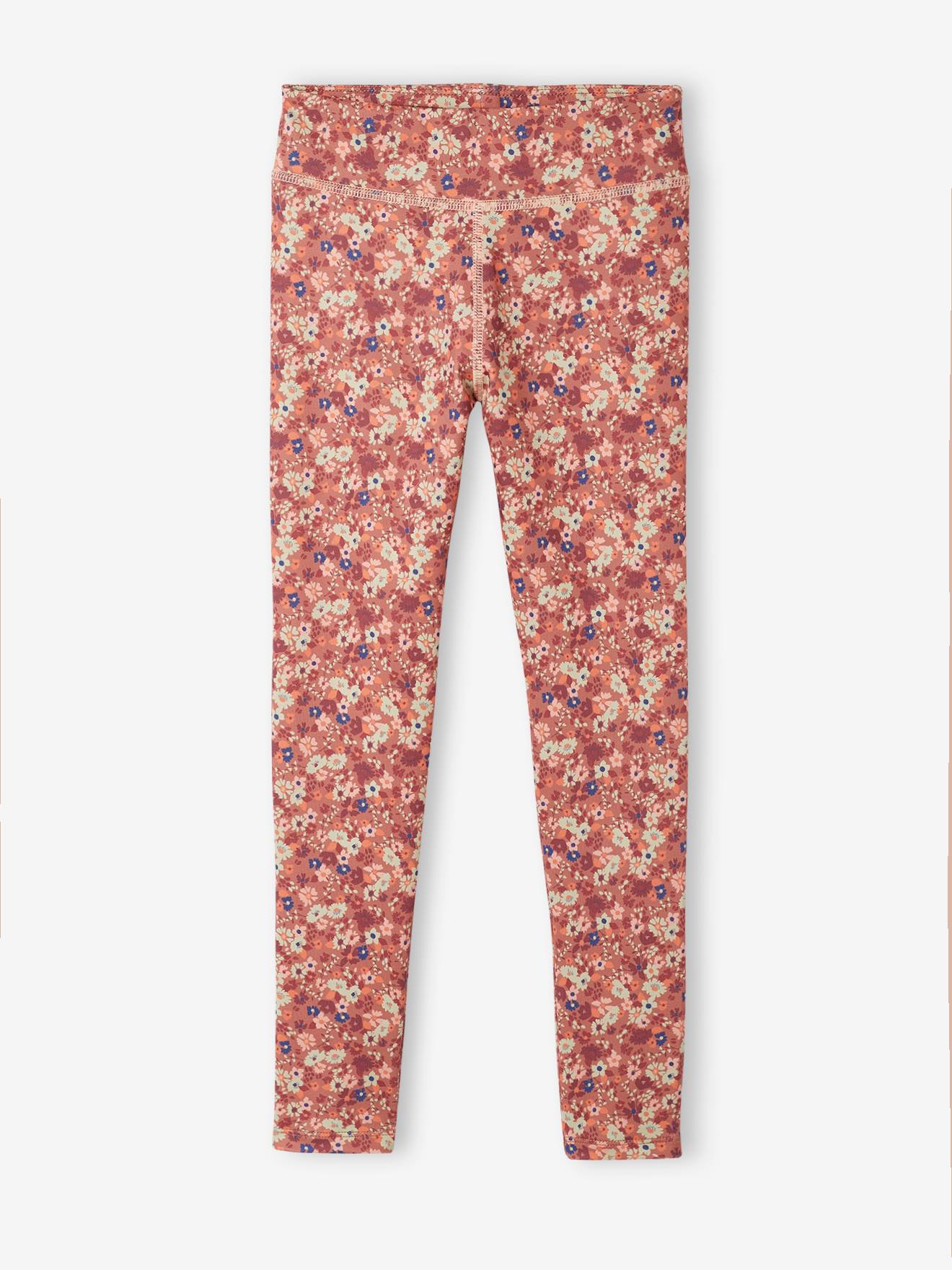 Legging sport imprimé en matière technique fille terracotta