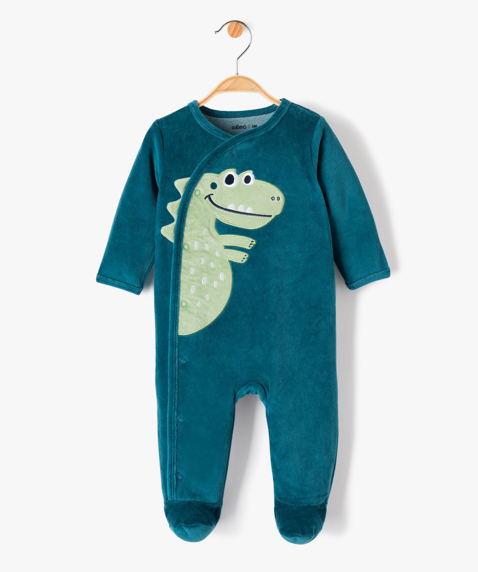 Pyjama bébé en velours imprimé dinosaure à fermeture ven... bleu | GEMO