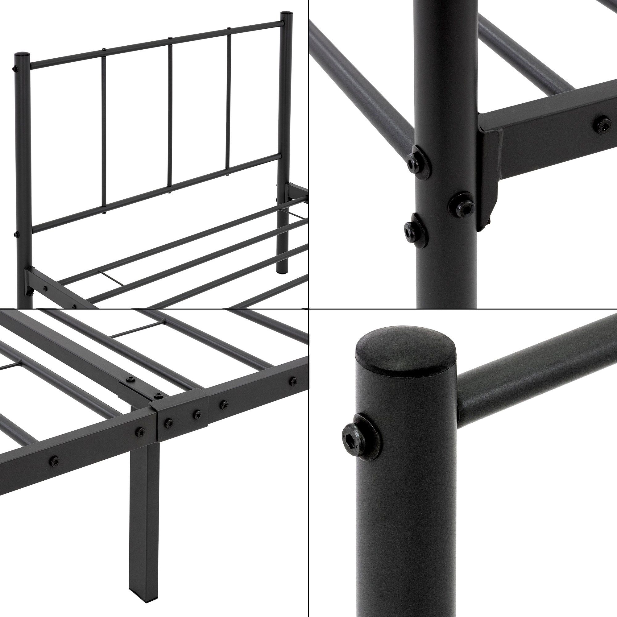 ML-DESIGN Metallbett Bettgestel Schlafzimmerbet Kinder Jugendliche Erwachsene, Gästebett, Schwarz 90x200cm Stahlrahmen robust leichte Montage