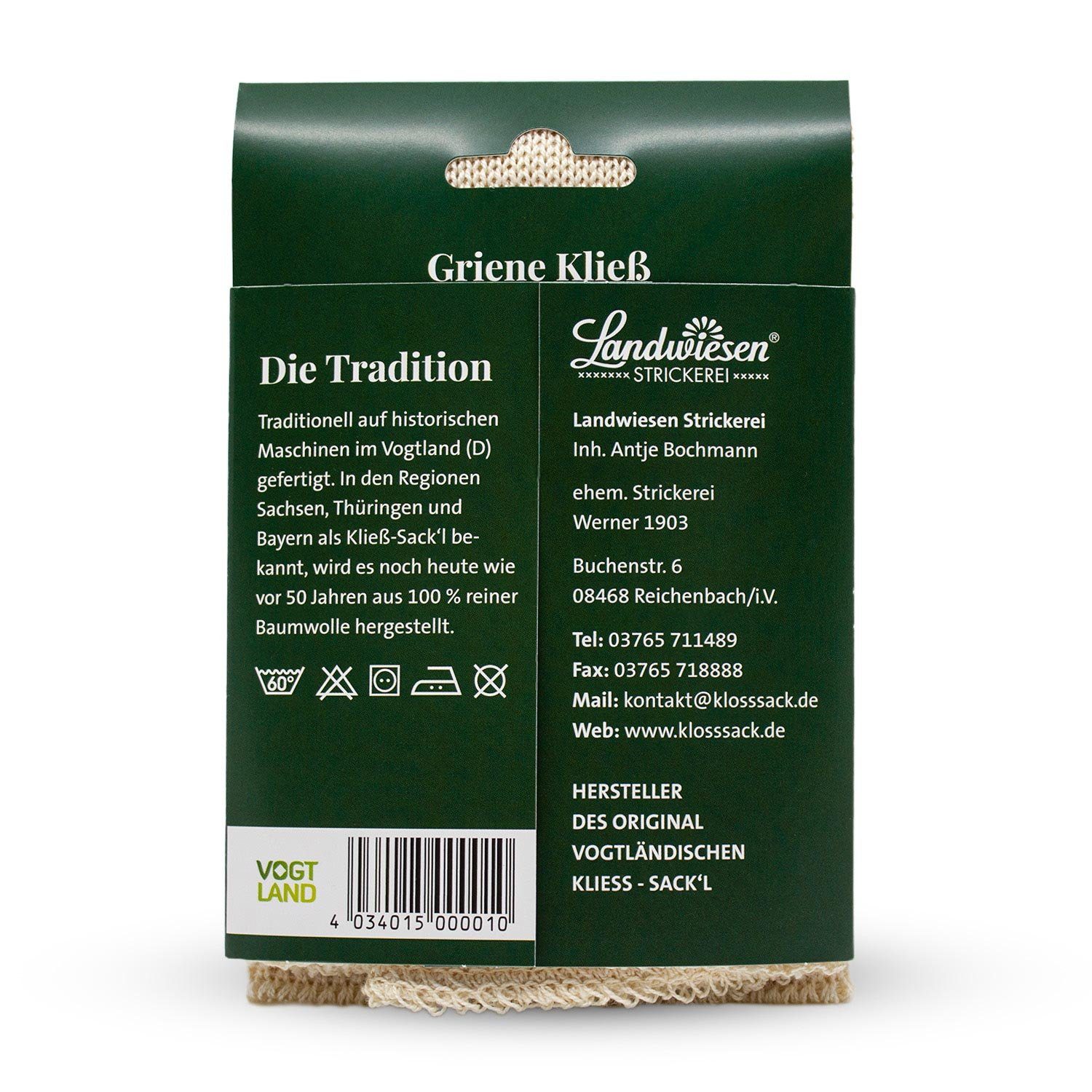 Landwiesen Kartoffelpresse 2 x Kloßsack, Original grüne Klöße selber machen (2 St), Baumwolle, Hergestellt in Deutschland