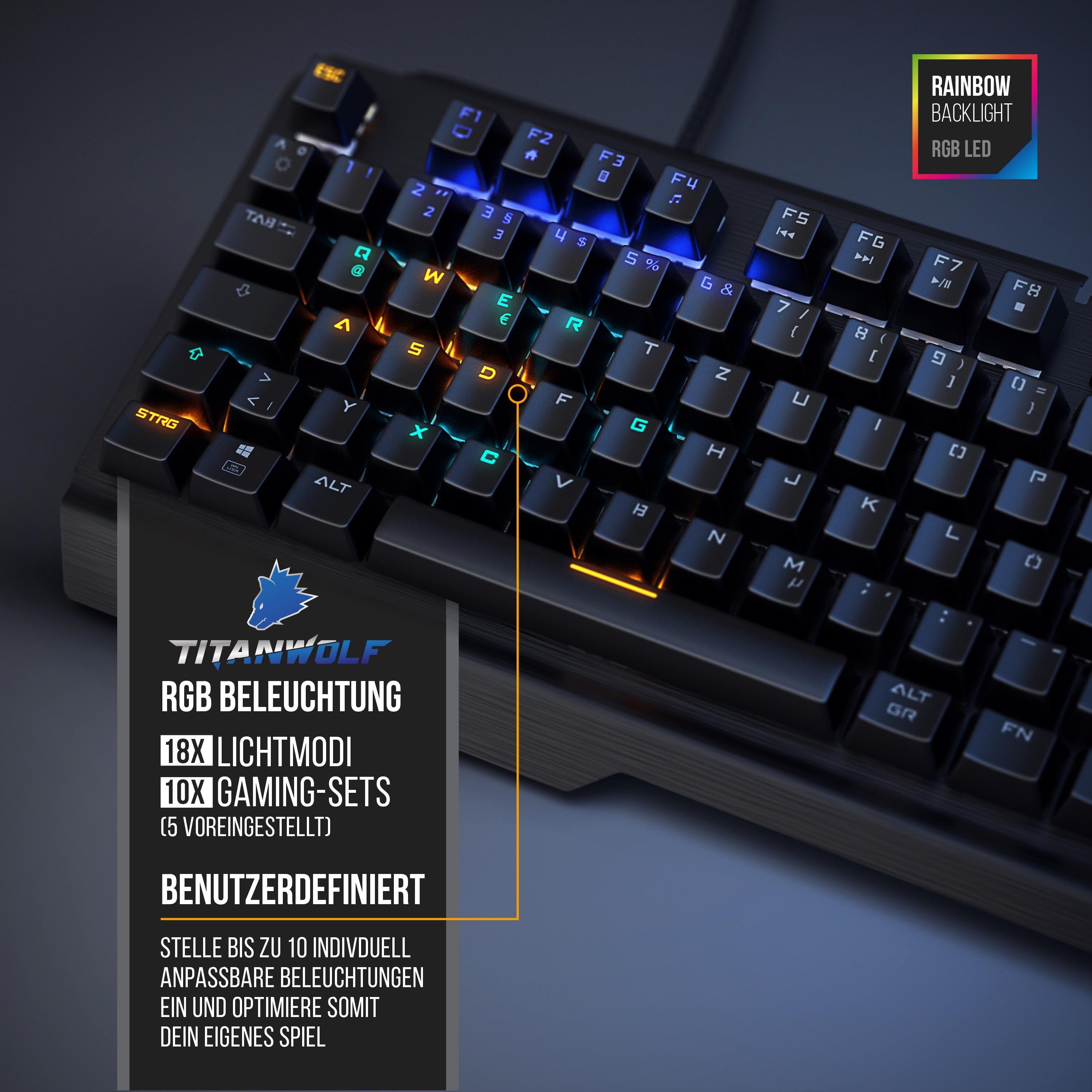 Titanwolf Gaming-Tastatur (mechanisches Keyboard, Anti-Ghosting, Kailh Blue, LED-Beleuchtung)