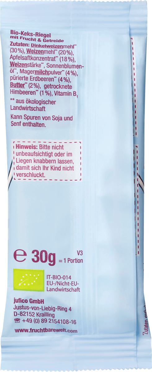 Babykekse Keks-Riegel mit Dinkel & Himbeere, ab 8 Monaten (3x30 g), 90 g