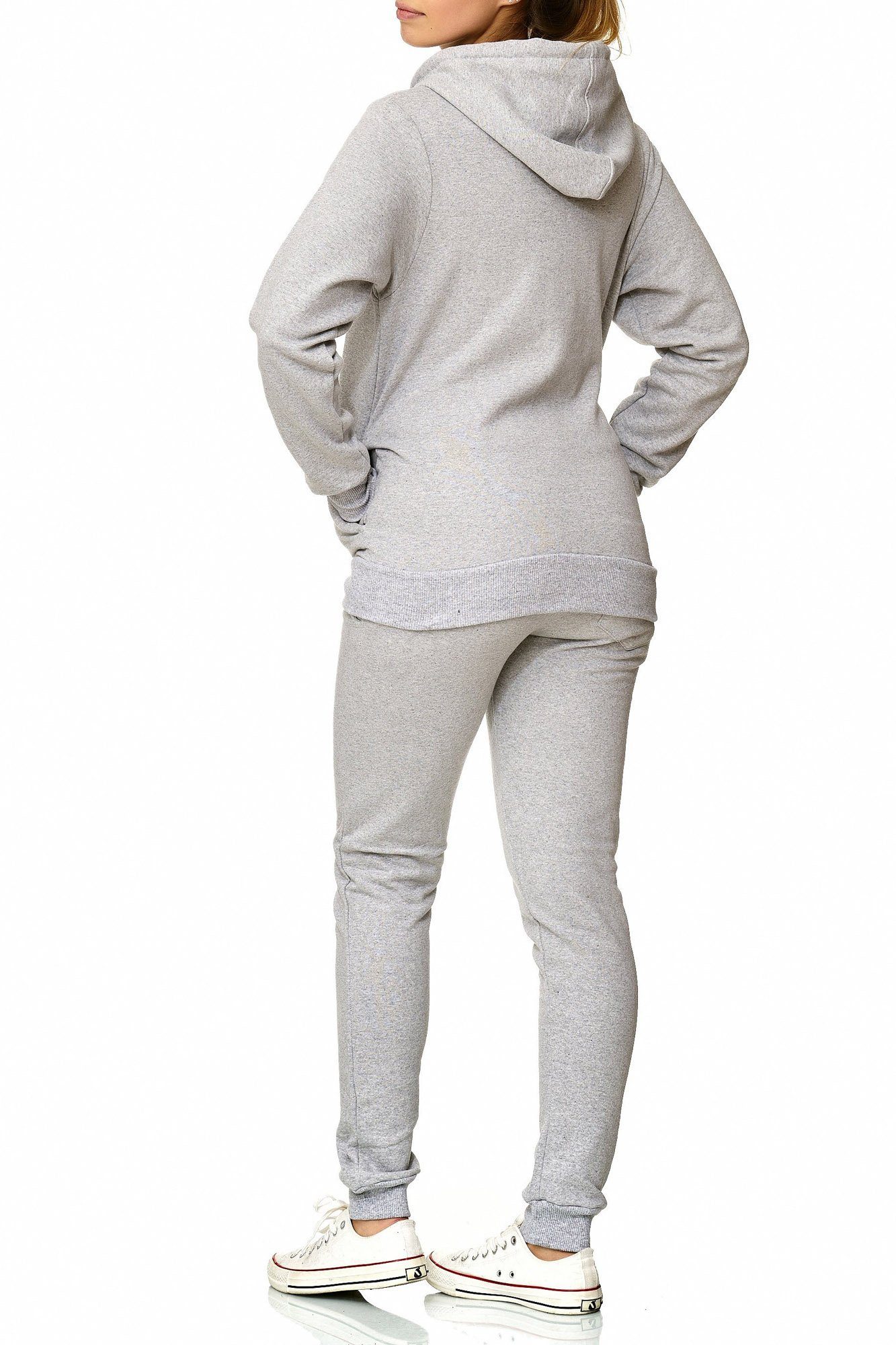 L.gonline Freizeitanzug Damen, Jogging-ANZUG X239, Dicke Kordel (Kapuzenjacke mit Reißverschluss, Hose, 2-tlg), Fitness Freizeit Casual
