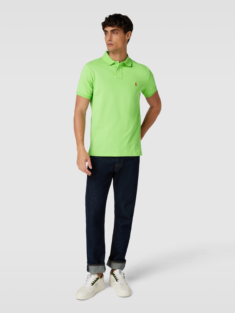 Poloshirt mit Logo-Stitching Modell 'BASIC' in hellgrün