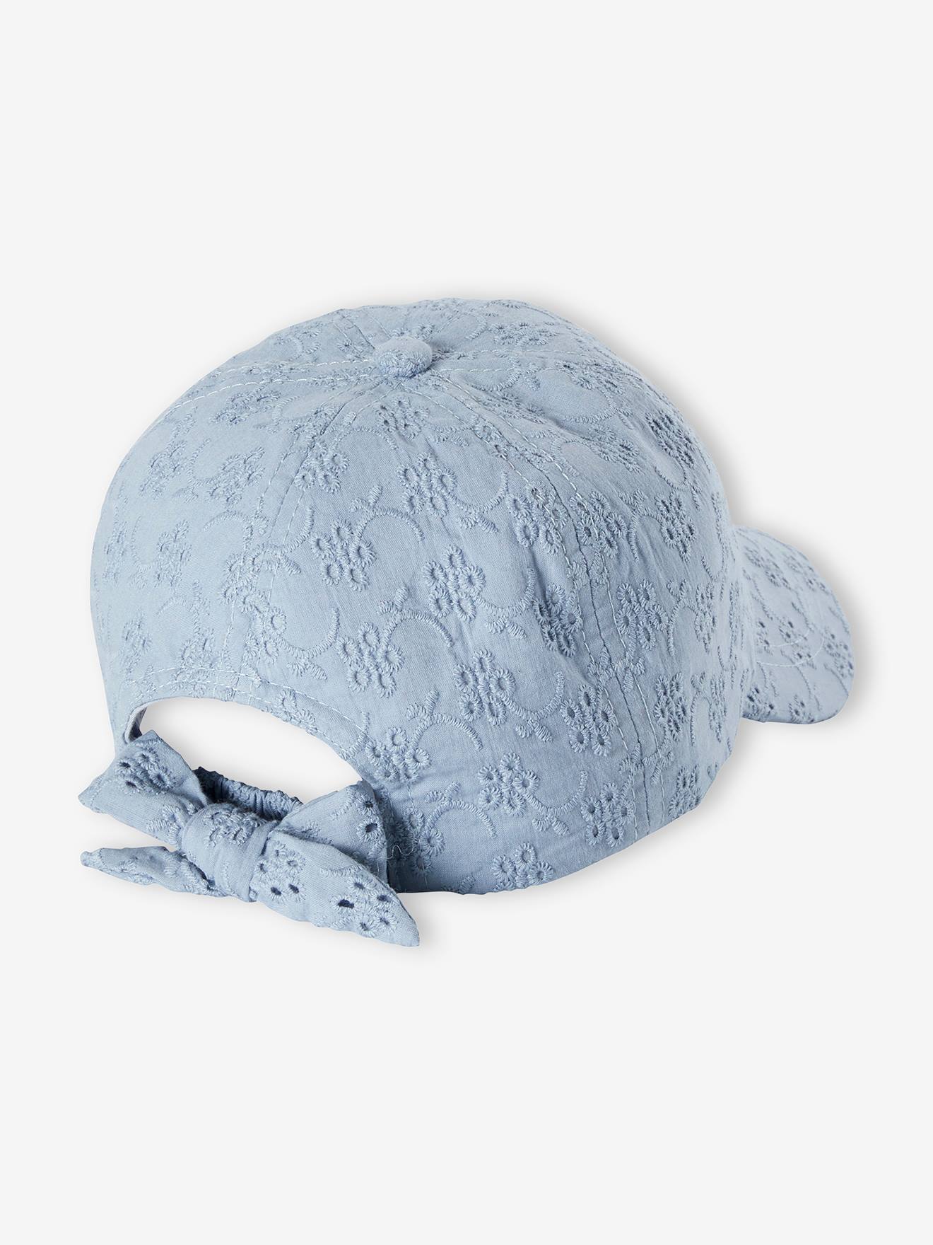 Casquette fille broderie anglaise bleu