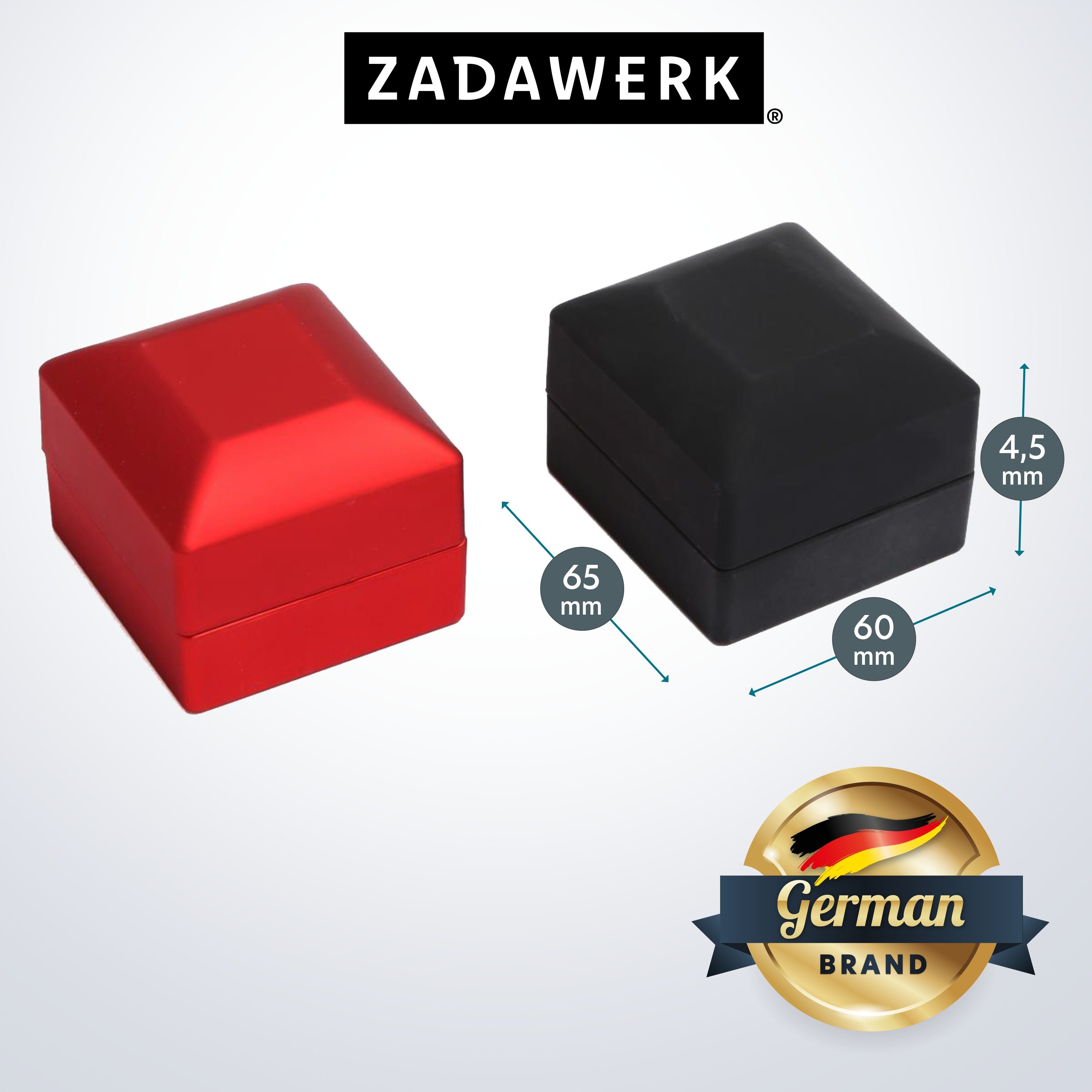 ZADAWERK Schmucketui Ringbox mit LED (ROT), Schmuckdose mit Beleuchtung