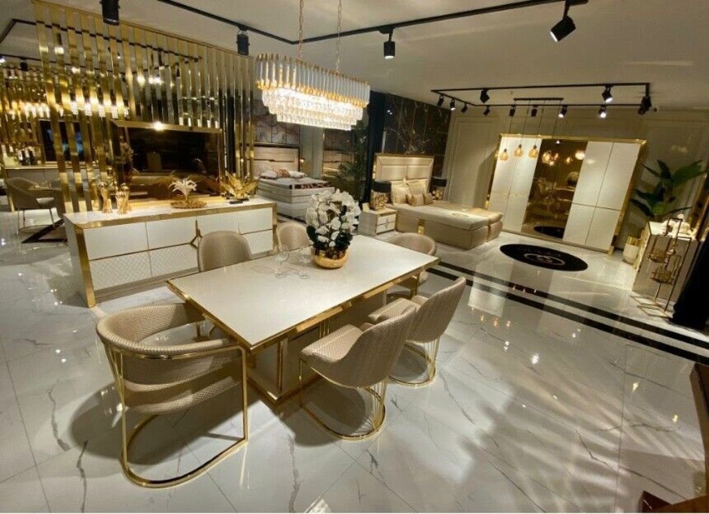 JVmoebel Esszimmer-Set Esszimmer Set Ess Gruppe Tisch 7tlg Set Esstisch + 6 Stühle Sofort, (7-St., Esstisch + 6x Stühle), Made in Europe