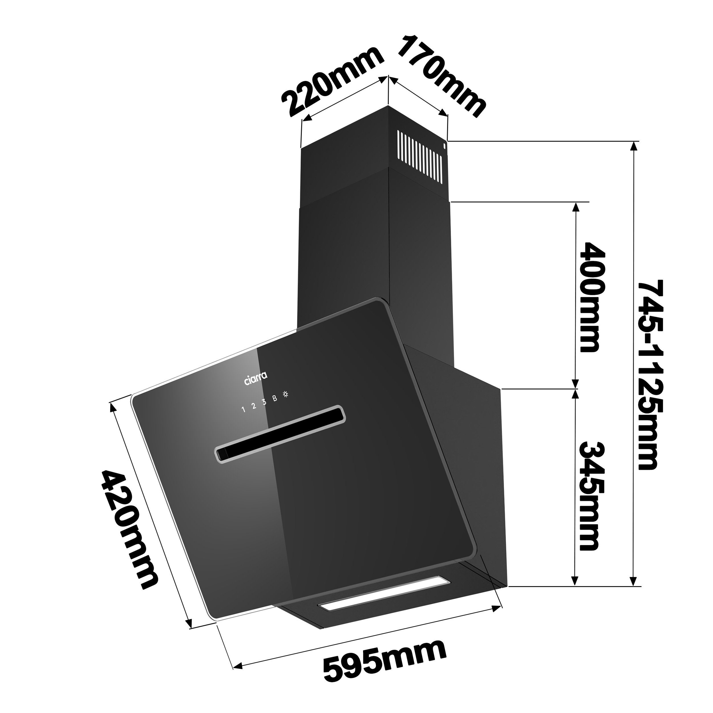 CIARRA Kopffreihaube VM6736KB, A++ 650m³/h Dunstabzugshaube 60cm Inkl. BOOST