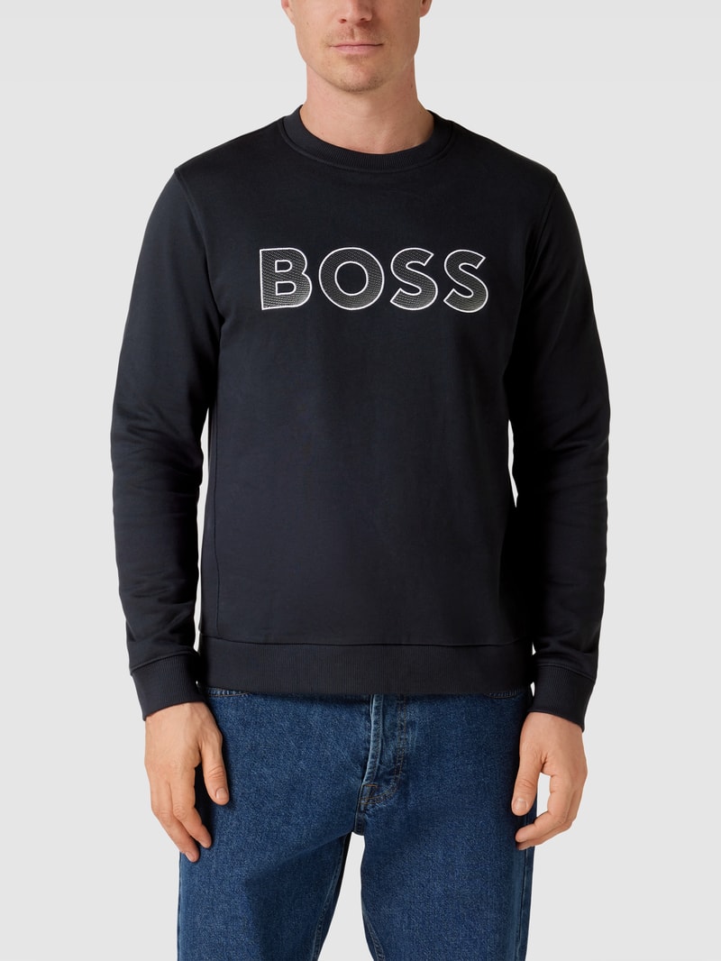 Sweatshirt mit Label-Stitching Modell 'Salbo' in marineblau