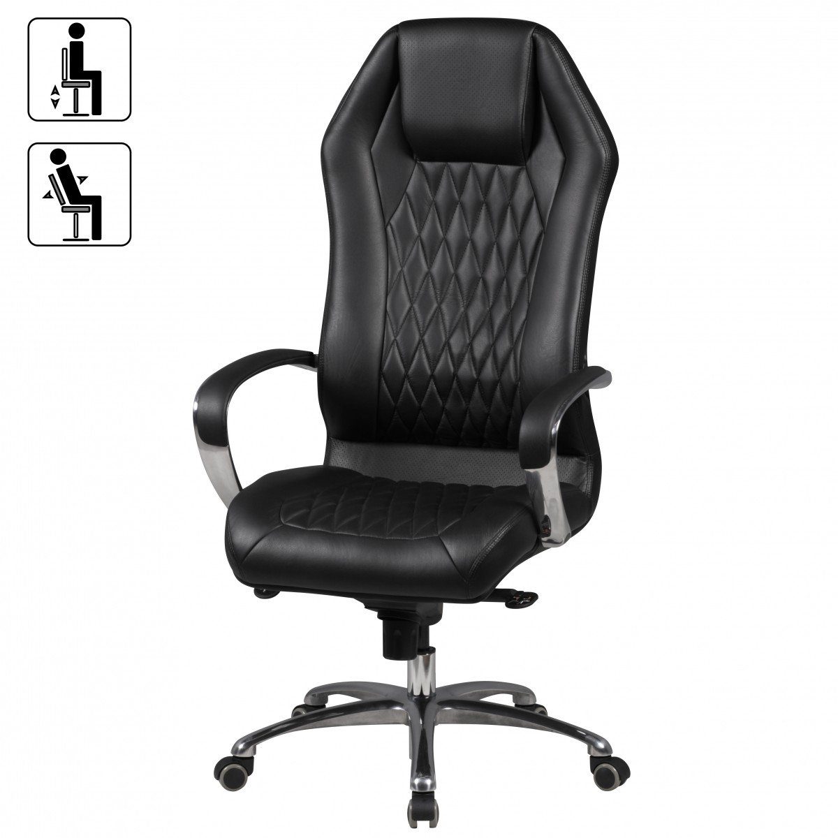 Amstyle Chefsessel SPM1.295 (Bürostuhl MONTEREY Echtleder Schwarz 120KG), Schreibtischstuhl Hohe Rückenlehne mit Kopfstütze