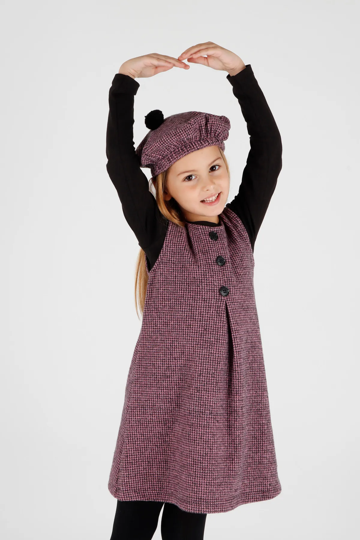 AHENGİM  Mädchen Hat Badili Kleid 3-teiliges Set Knopfdetailliert Ak2403