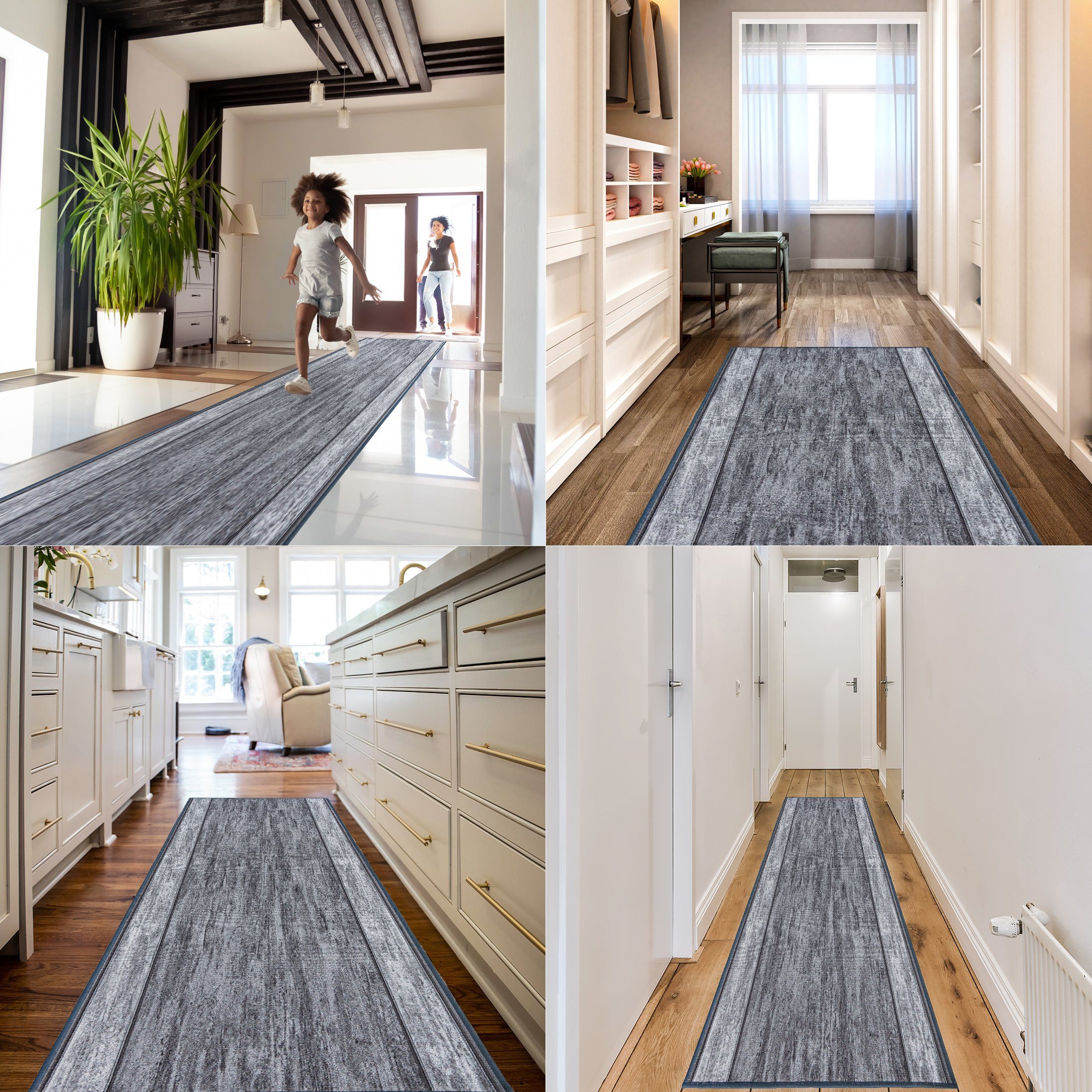 Läufer Läufer Teppichläufer Brücke - Vorzimmer Küche - Grau, Mazovia, 67 x 150 cm, Kurzflor, Rutschfest, Meterware, Verschiedene Größen