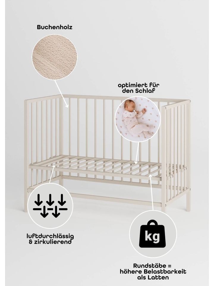 Sämann Beistellbett mit Umbauseite - sahara dust - Dreamy 4 in 1 Bett günstig kaufen 60x120 cm