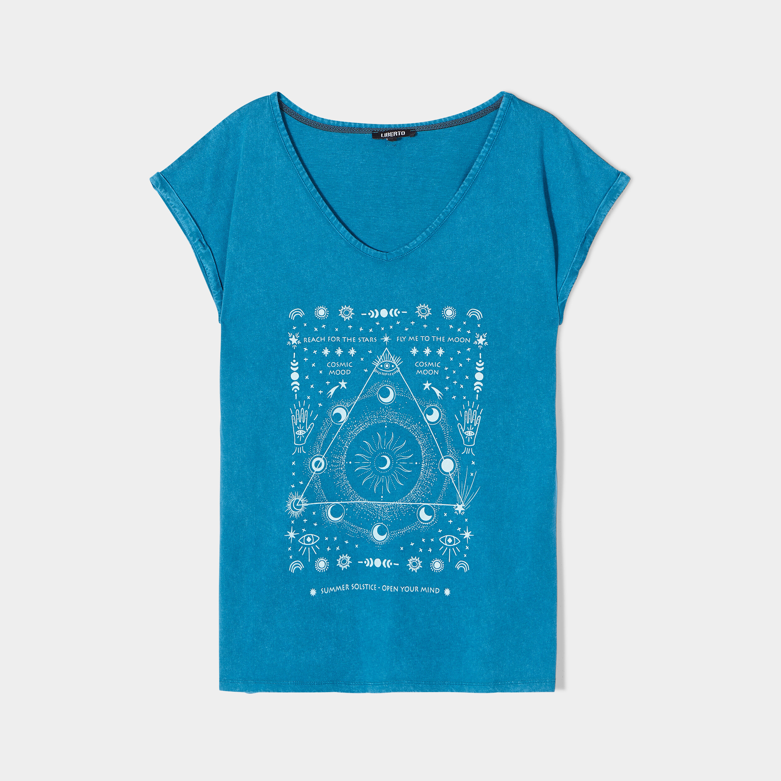 T-shirt oversize col en V Liberto bleu canard femme | La Halle