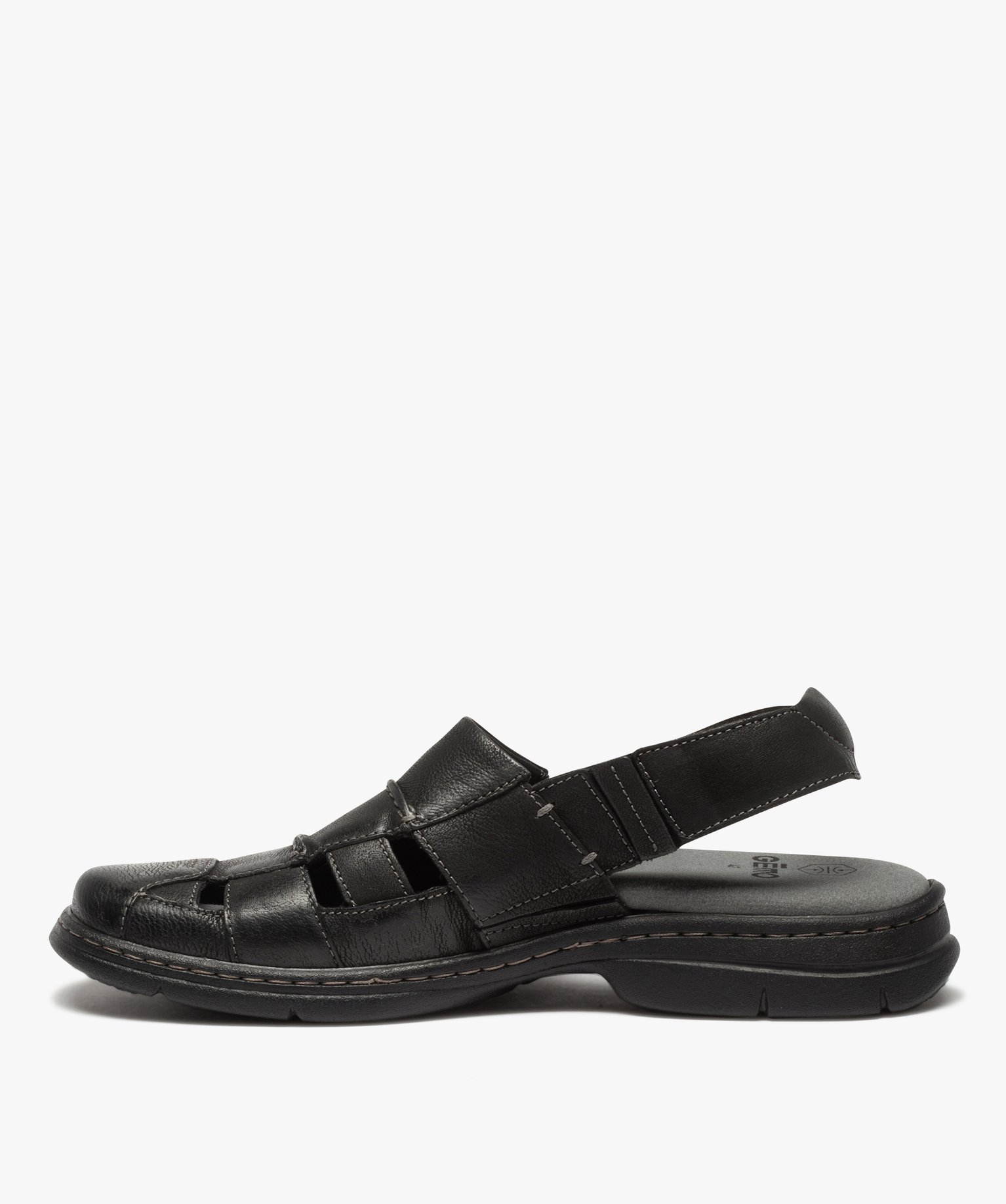 Sandales homme confort dessus cuir uni à bride élastiquée noir | GEMO