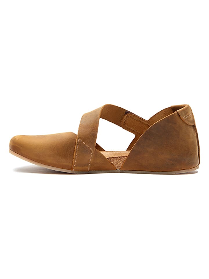 Comfortfusse Leder-Ballerinas in Hellbraun günstig kaufen