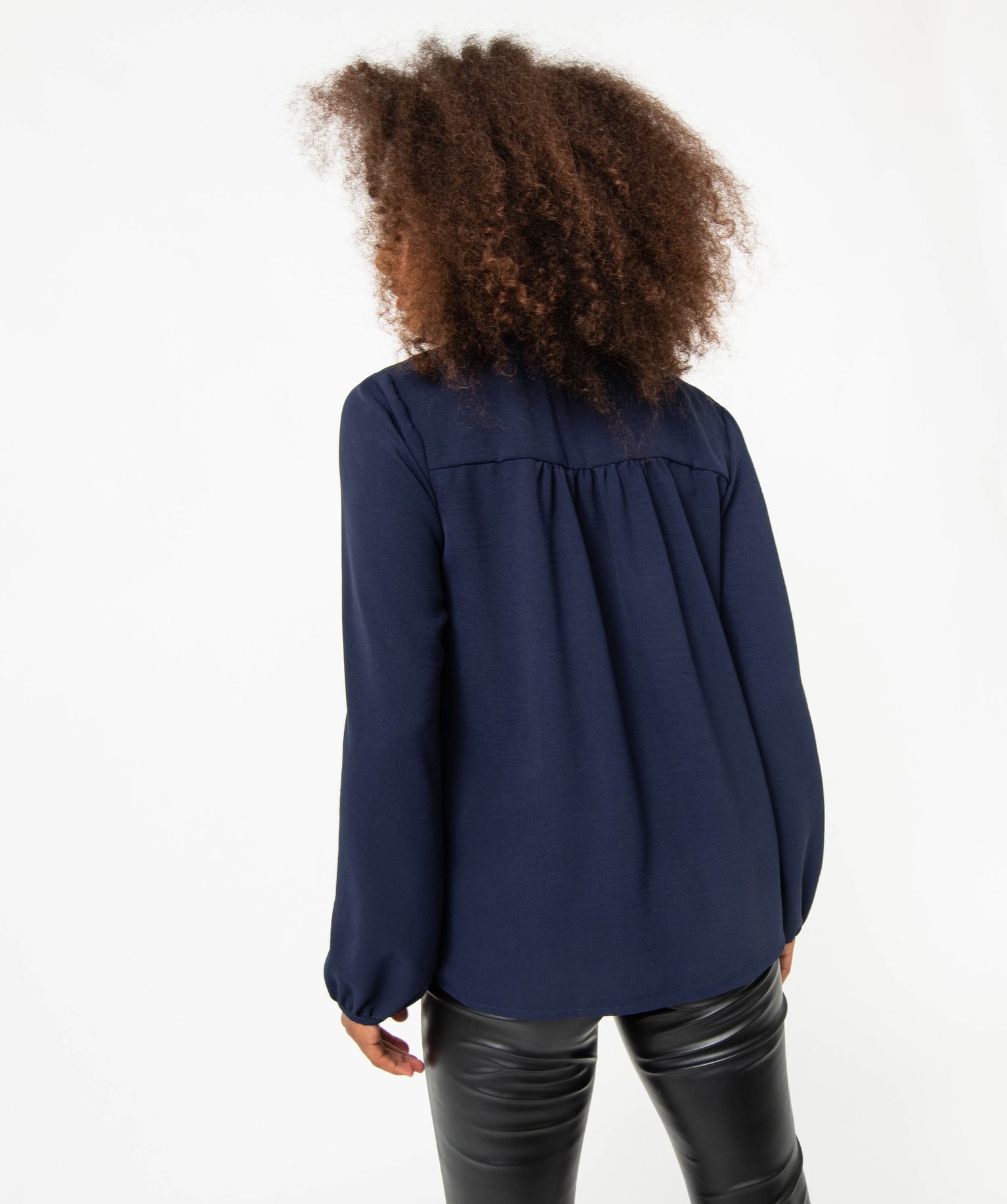 Chemise unie à manches longues femme bleu fonce | GEMO