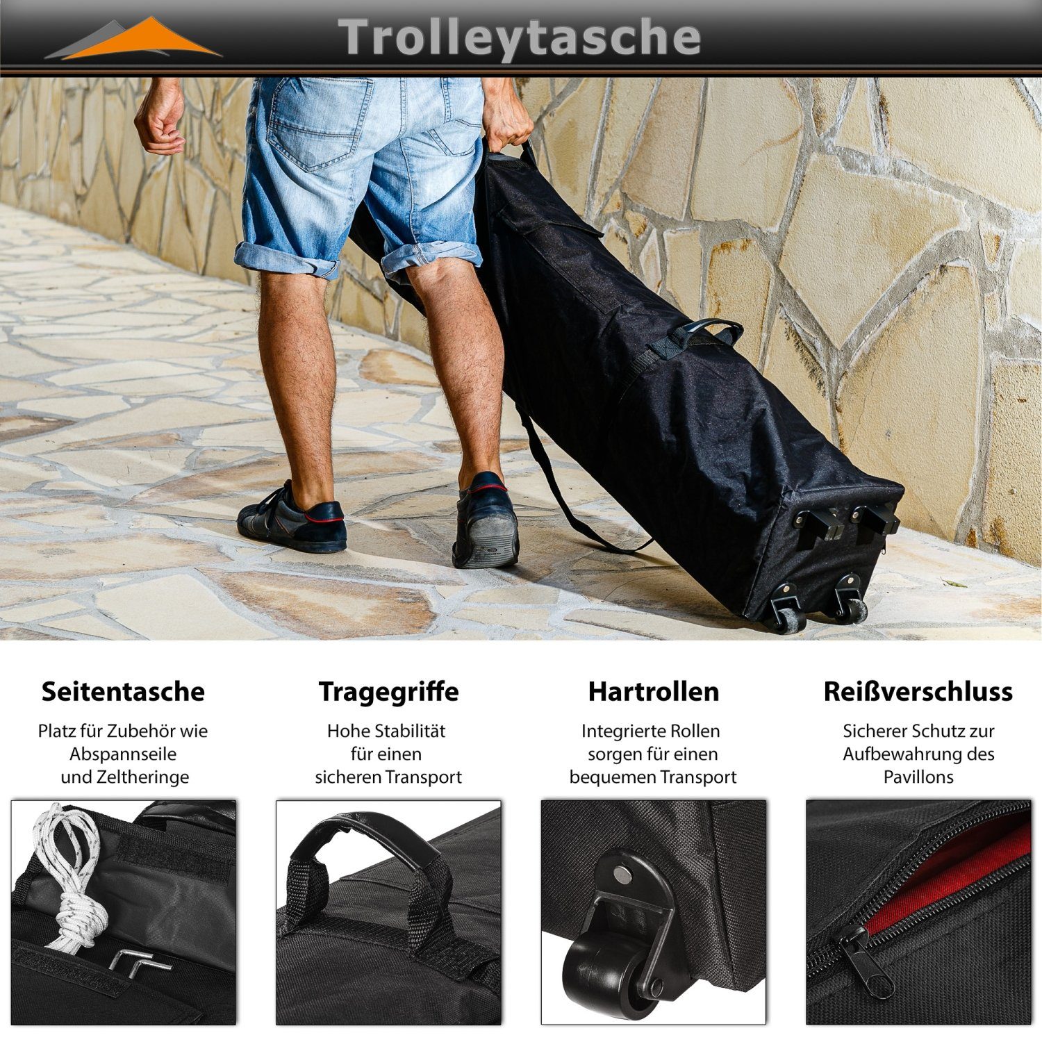 INSTENT Faltpavillon Pro 3x3 m Aluminium Pavillon Partyzelt, mit Trolley, wasserabweisend, UV-Schutz 50+, Farb- u. Modellwahl