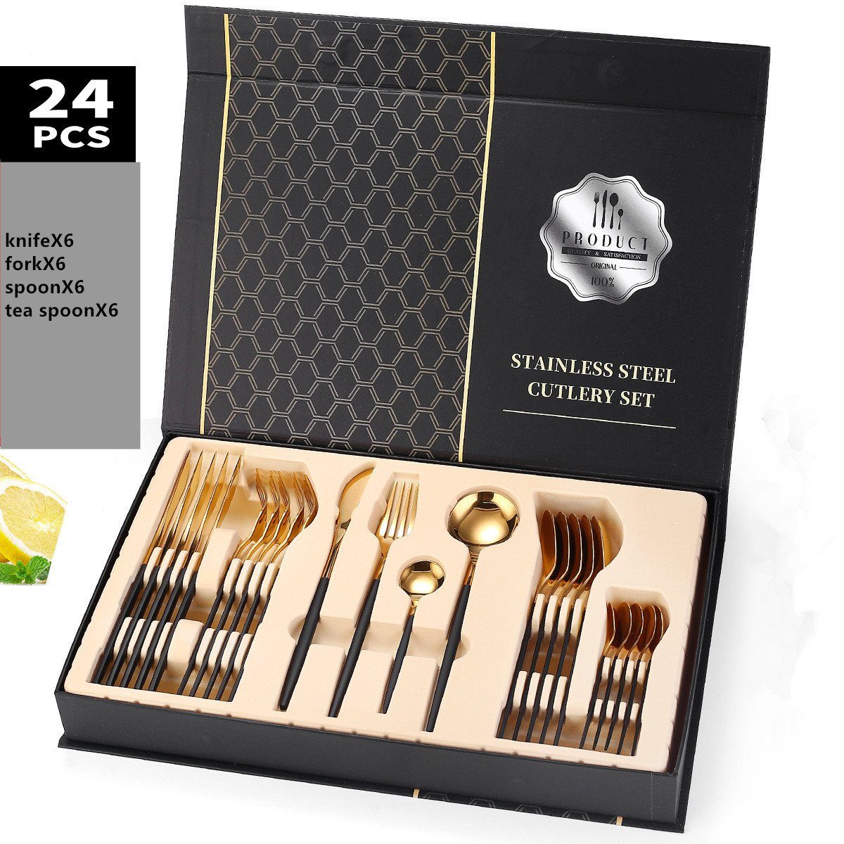 Faizee Möbel Besteck-Set Besteck Set Edelstahl für 6 Personen 24-teiliges Besteckset Luxury Box