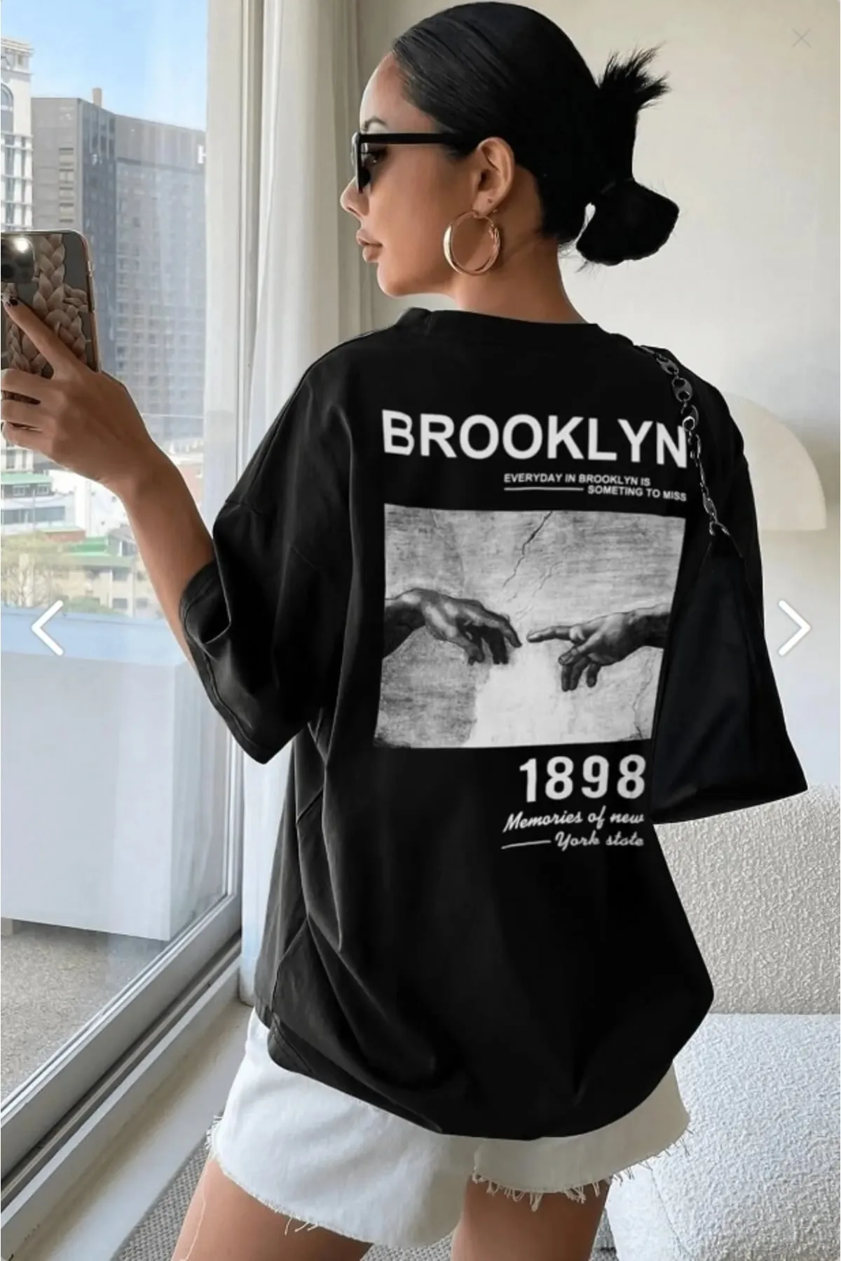 MOONBULL  Übergroßes schwarzes „Brooklyn-1898“-T-Shirt mit Rückendruck