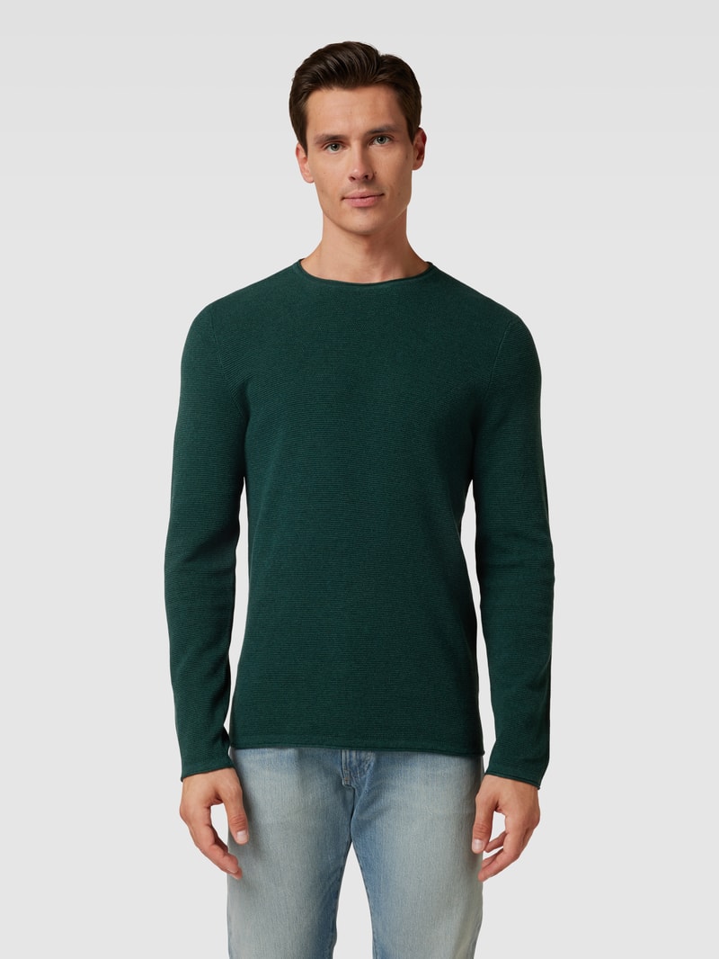 Strickpullover mit Rundhalsausschnitt in dunkelgrün meliert