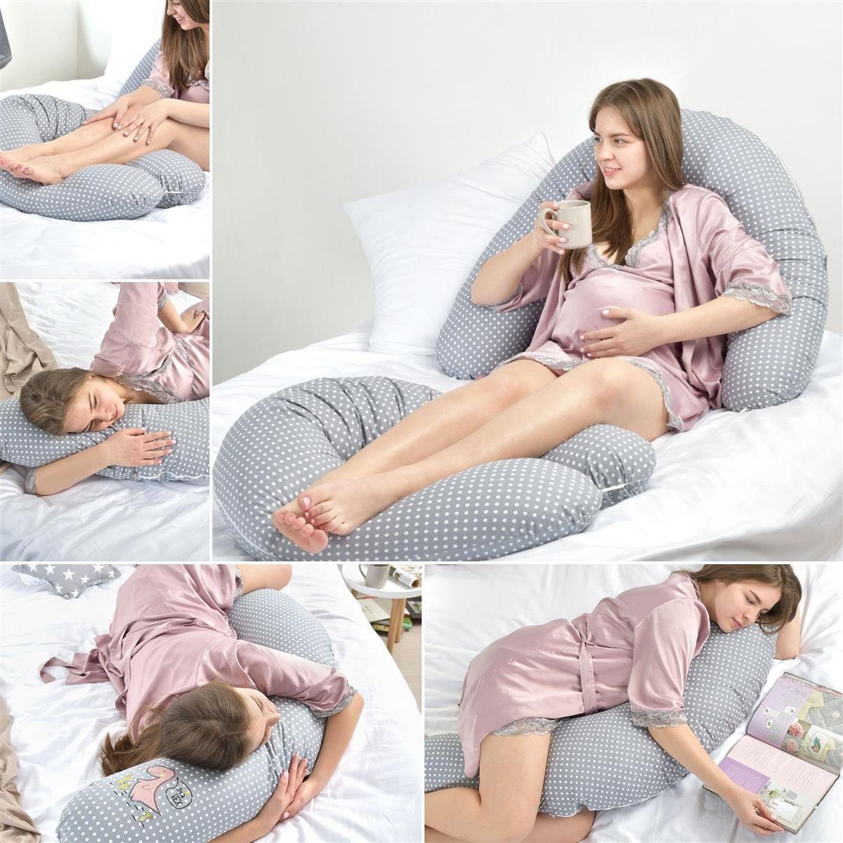 SEI Design Stillkissen Seitenschläferkissen Babynestchen mit EPS Mikroperlen, Schwangerschaftskissen mit Bezug, Bezug 100% Baumwolle