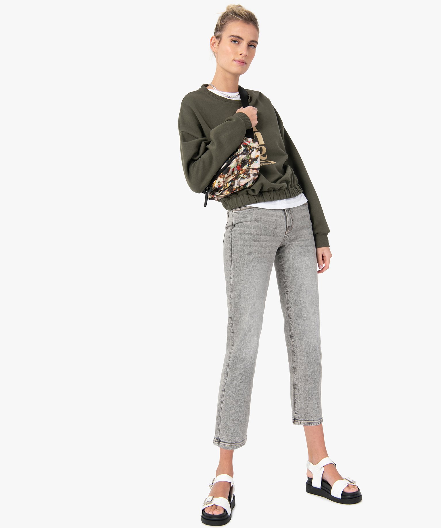 Sweat femme court avec inscription XXL kaki | GEMO