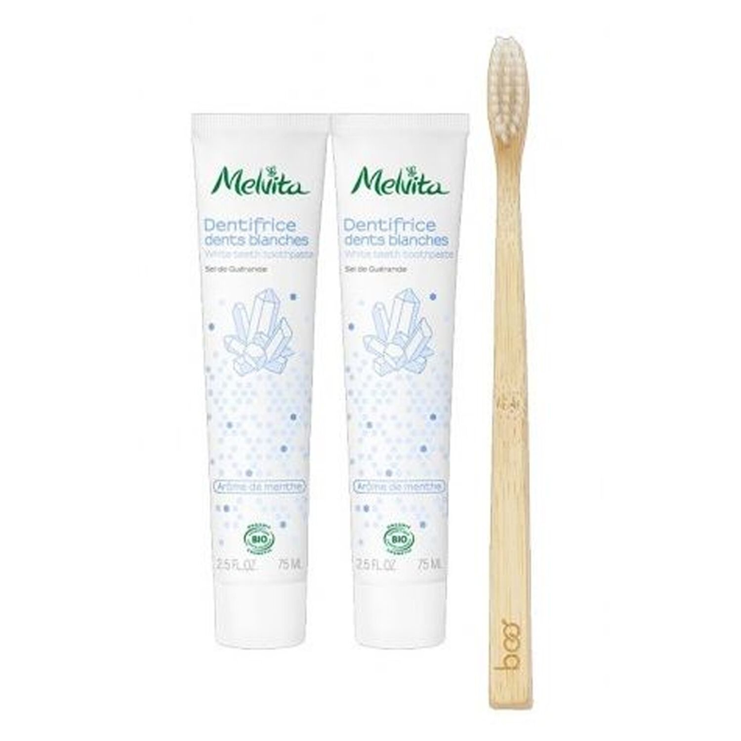 Melvita Dents Blanches Bio Duo Dentifrice 2 x 75 ml + Brosse à Dents
