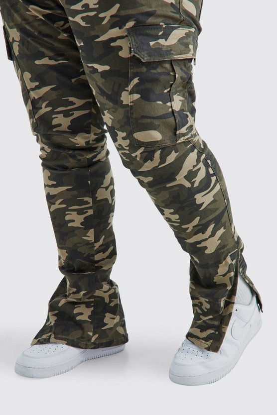 Plus Skinny Camouflage Cargo-Hose mit geteiltem Saum