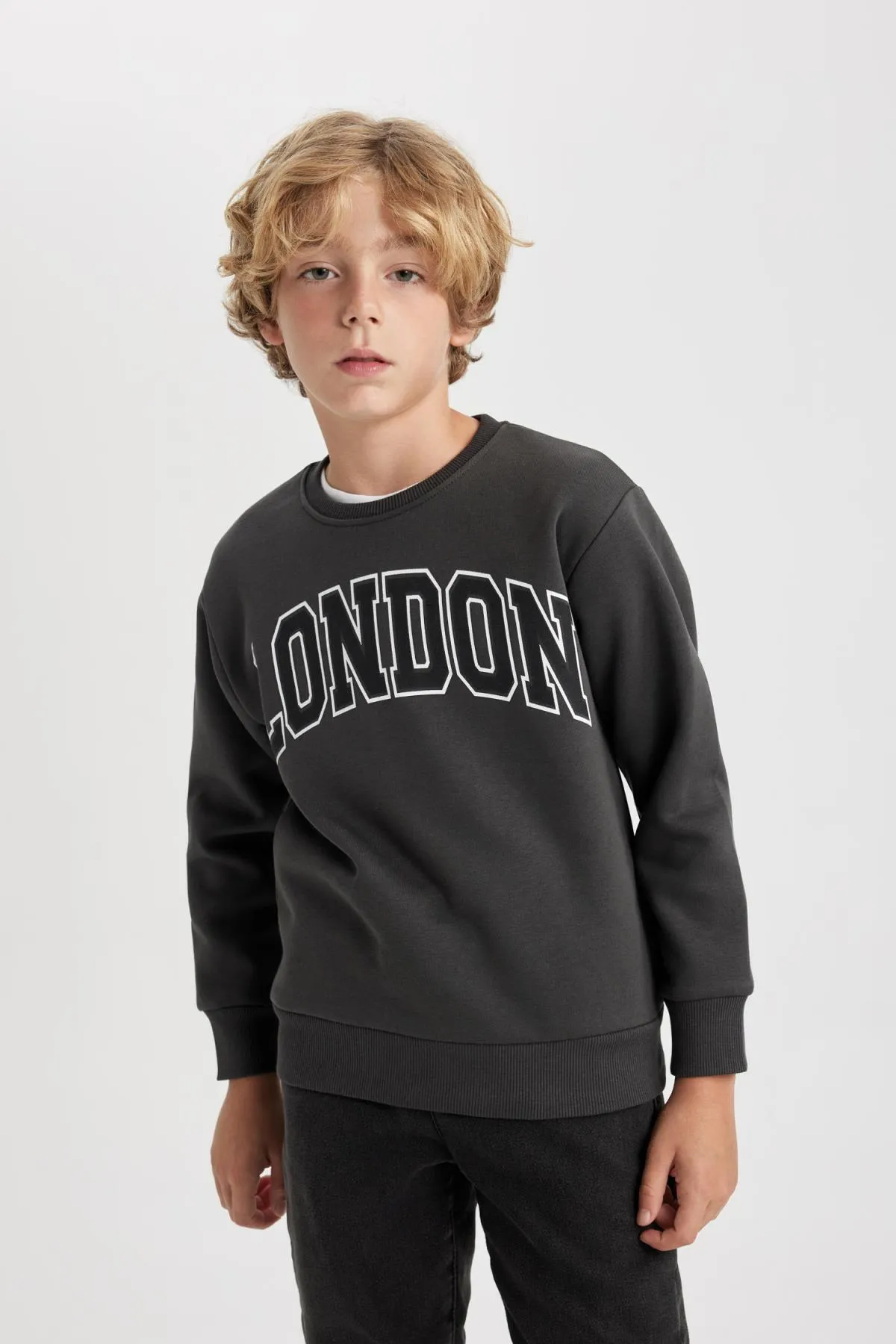 DeFacto  Bedrucktes, dickes Jungen-Sweatshirt mit Rundhalsausschnitt