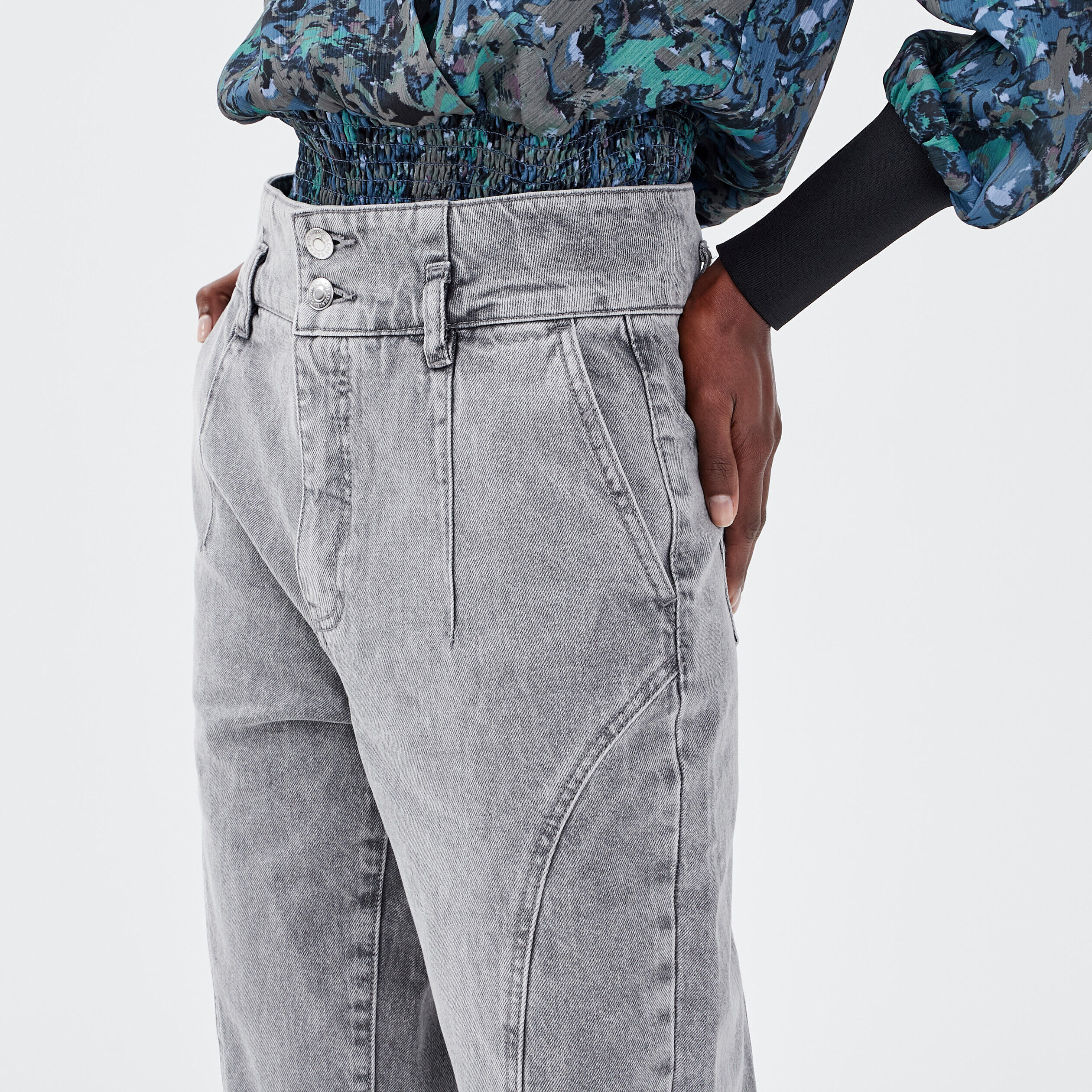Jeans slouchy détails boucles denim gris femme | Cache Cache