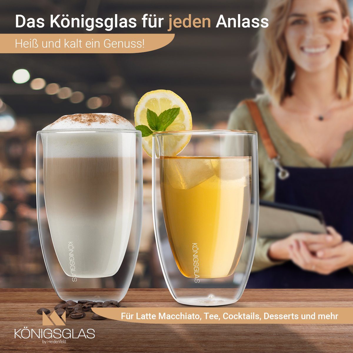 Königsglas Latte-Macchiato-Glas Latte Macchiato Glas 300 ml Cappuccino Gläser-Set doppelwandig, Kaffeetasse, 2/4er Glas Set Trinkglas Thermoglas Kaffee Teeglas Kaffeegläser Tasse