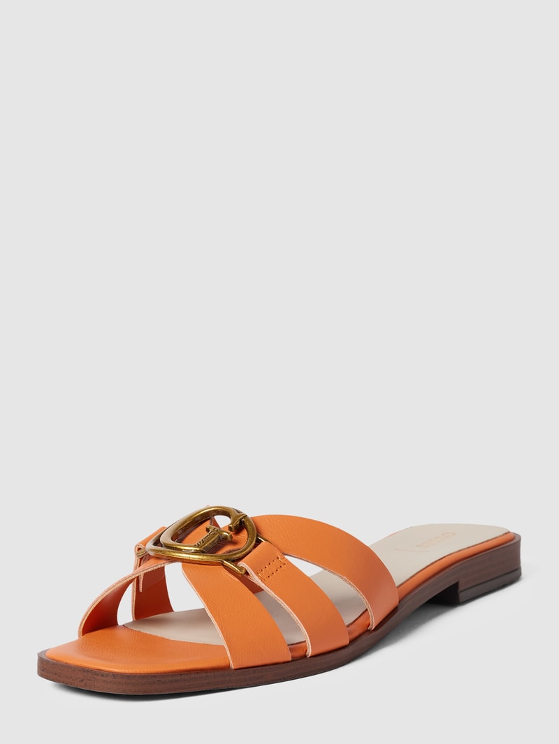 Pantoletten aus Leder mit Label-Detail Modell 'SYMO' in orange