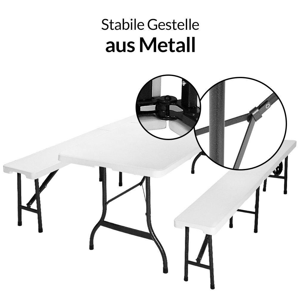 Casaria Bierzeltgarnitur, (3-tlg), 180 cm Klappbar Kunststoff 2x Bierbank 1x Breiter Tisch Holz
