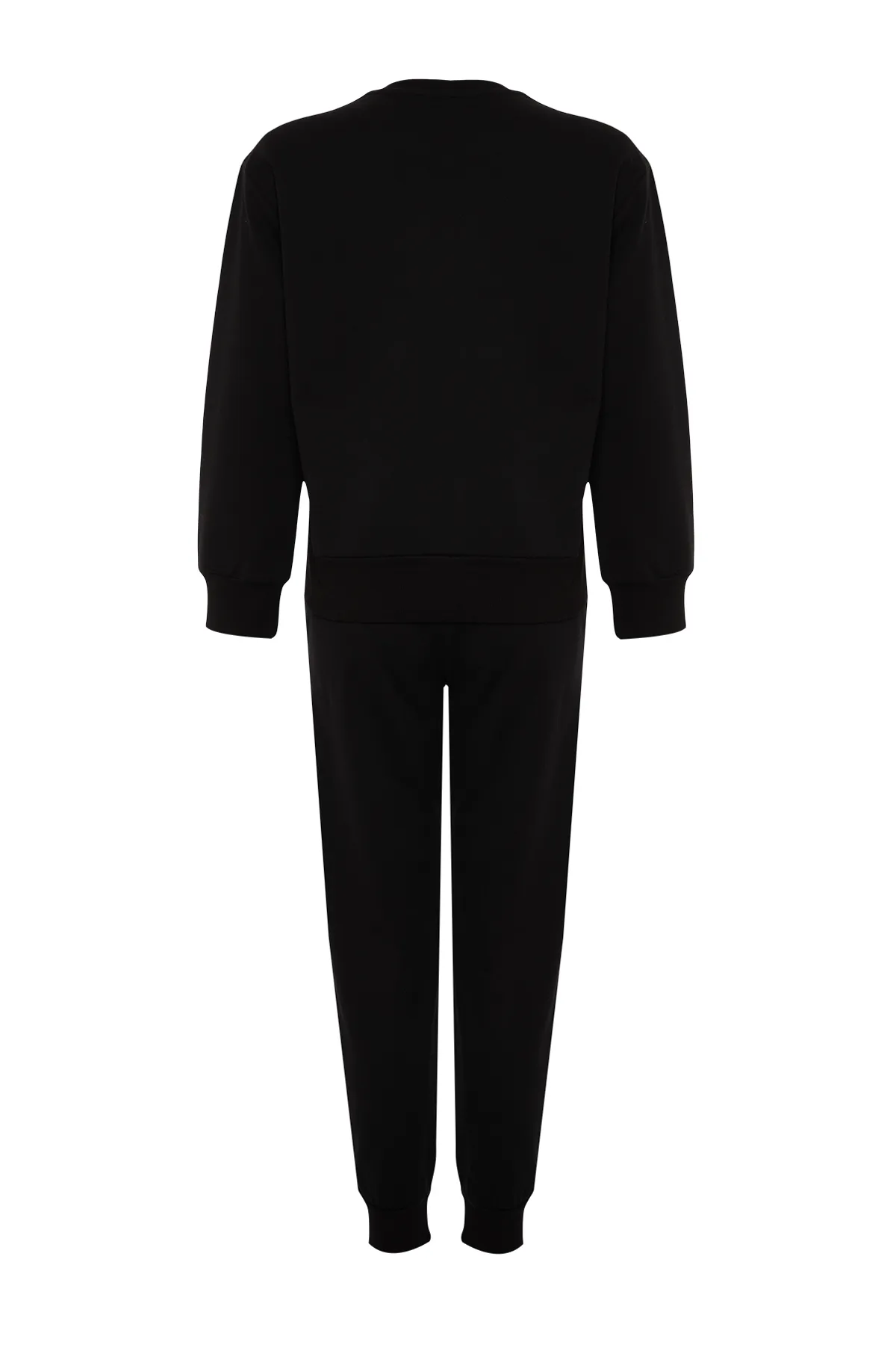 Trendyol Collection  Schwarzes Strick-Pyjama-Set mit Slogan- und Stern-Print THMAW24PT00314