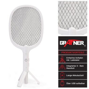 Grafner Moskitonetz elektrische Akku Fliegenklatsche USB UV LED FL11030 (Stk, 1 St., 1), L ca. 52 cm, B: ca. 21,5 cm, UV-LED-Licht, aufladbarer Akku, 1200 mAh