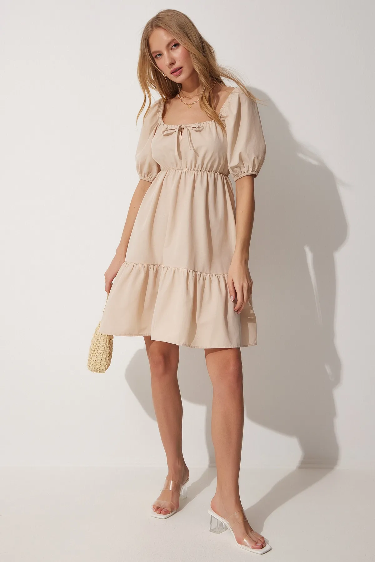 Happiness İstanbul  Ausgestelltes Popelinekleid mit gerafftem Kragen