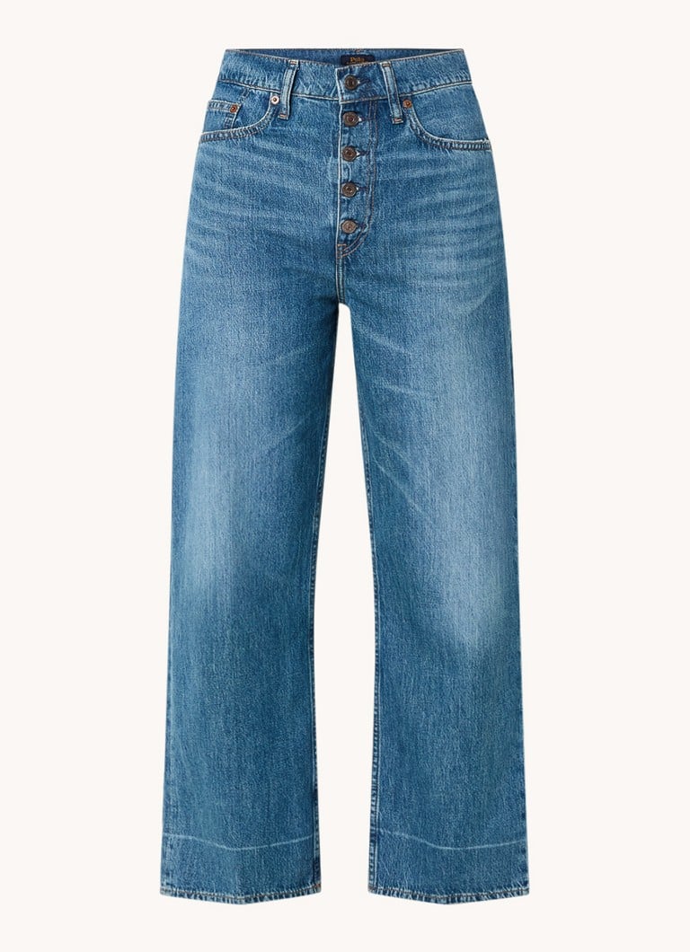 Pantaloni scurți din denim cu talie înaltă și croială largă, de la Ralph Lauren, într-o nuanță medie.