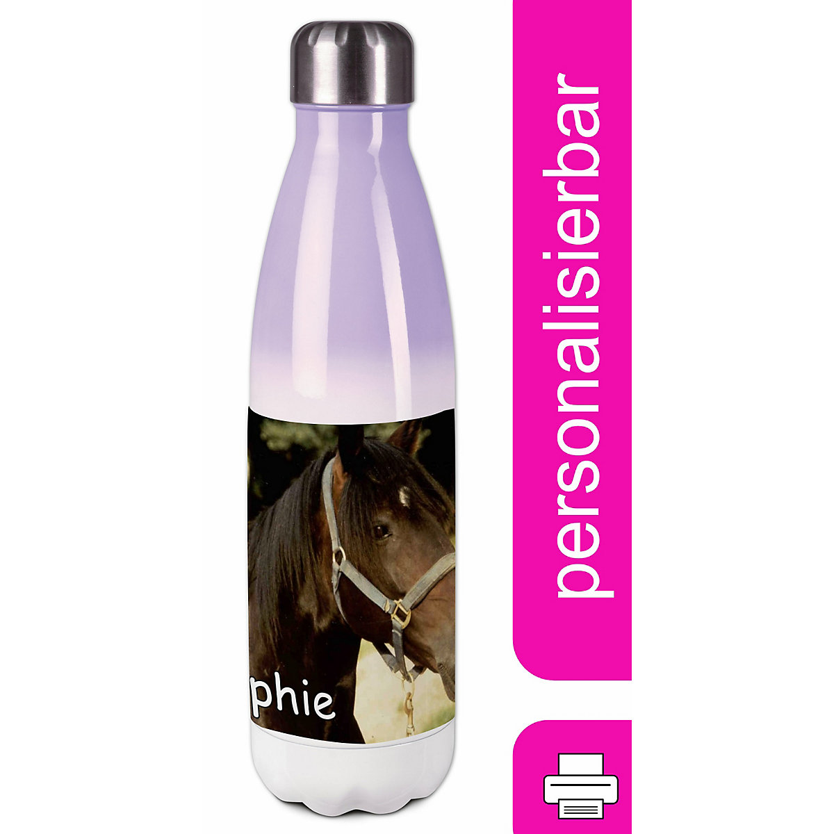 Edelstahl Kinder Thermoflasche / Trinkflasche bunt Pferd Orignial Spülmaschinenfest, Auslaufsicher, Bruchfest, Doppelwandig, Für Heißgetränke geeignet, Mit Deckel, Isoliert