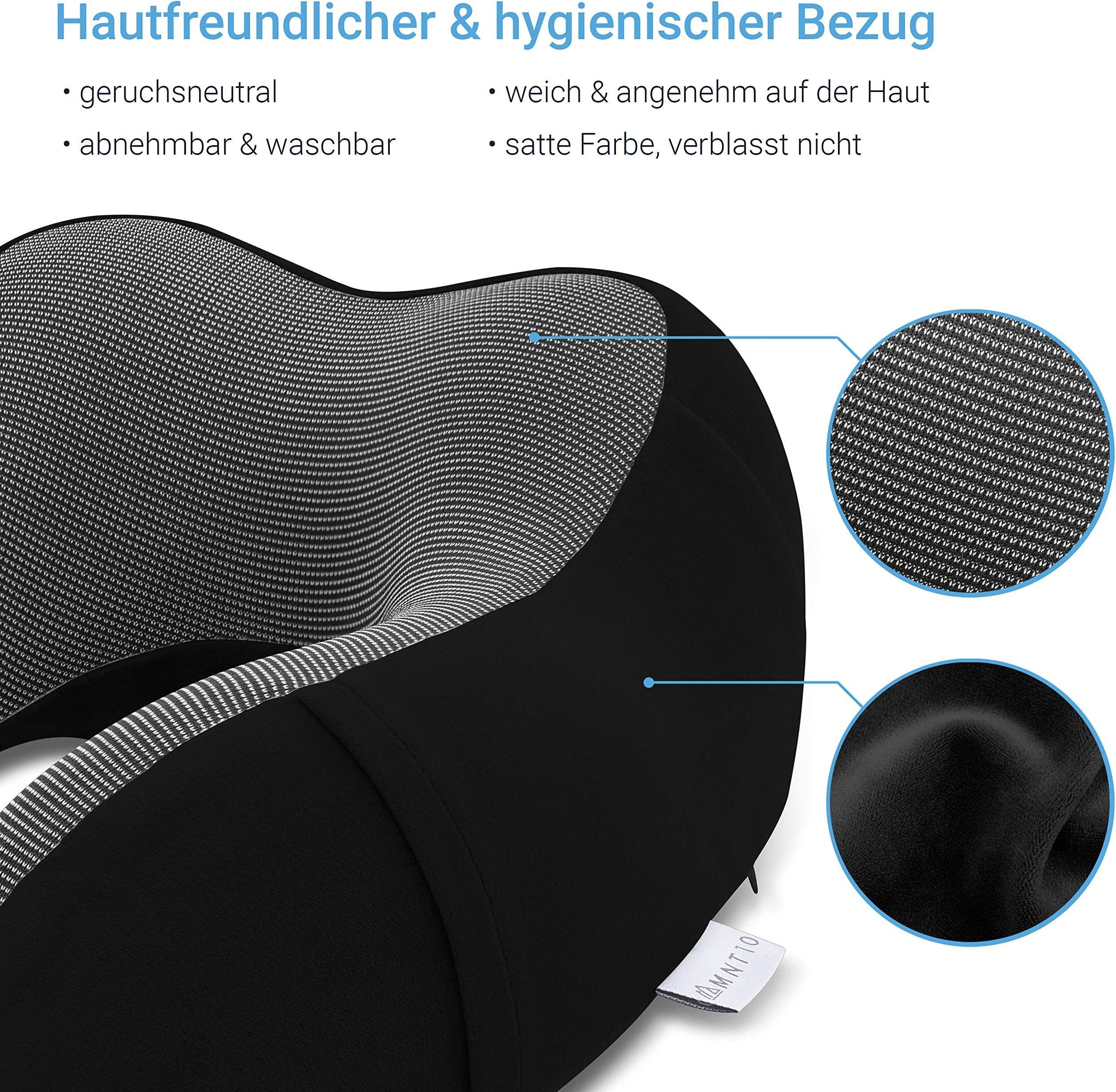 Nackenstützkissen Reise Nackenkissen Memory Foam + GRATIS Zubehör, Komprimierbar, MNT10, Nackenhörnchen Memoryschaum + GRATIS Schlafmaske