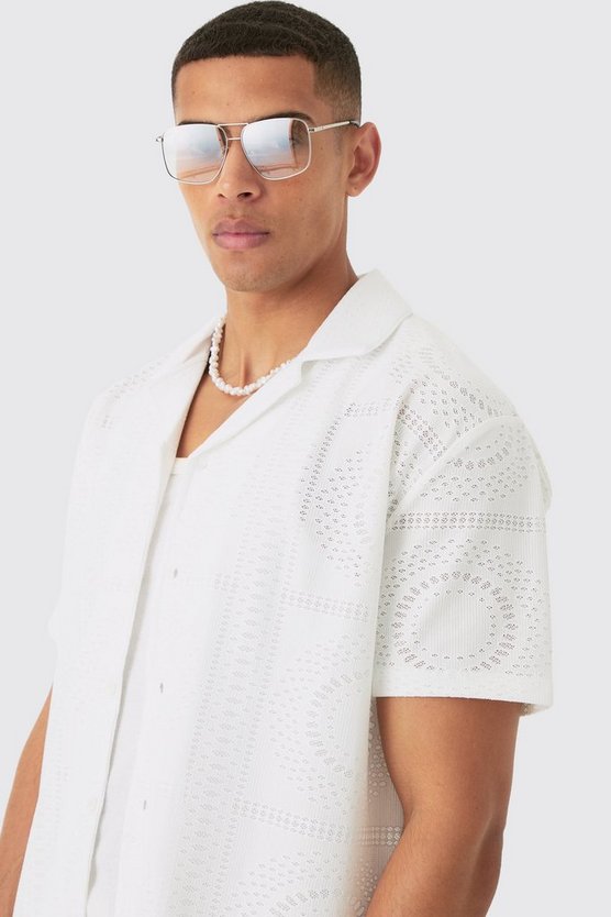 Oversize Stretch Lochmuster-Hemd & Shorts