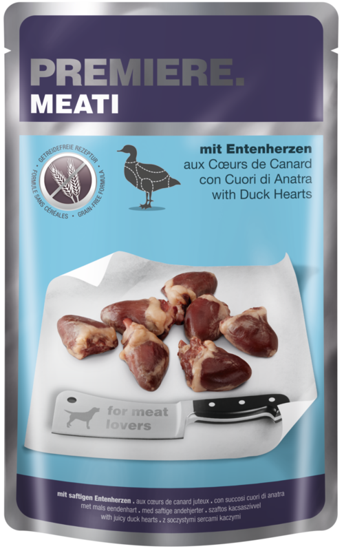 PREMIERE Hundenassfutter PREMIERE Meati Pouch Adult 5x500g Entenherzen