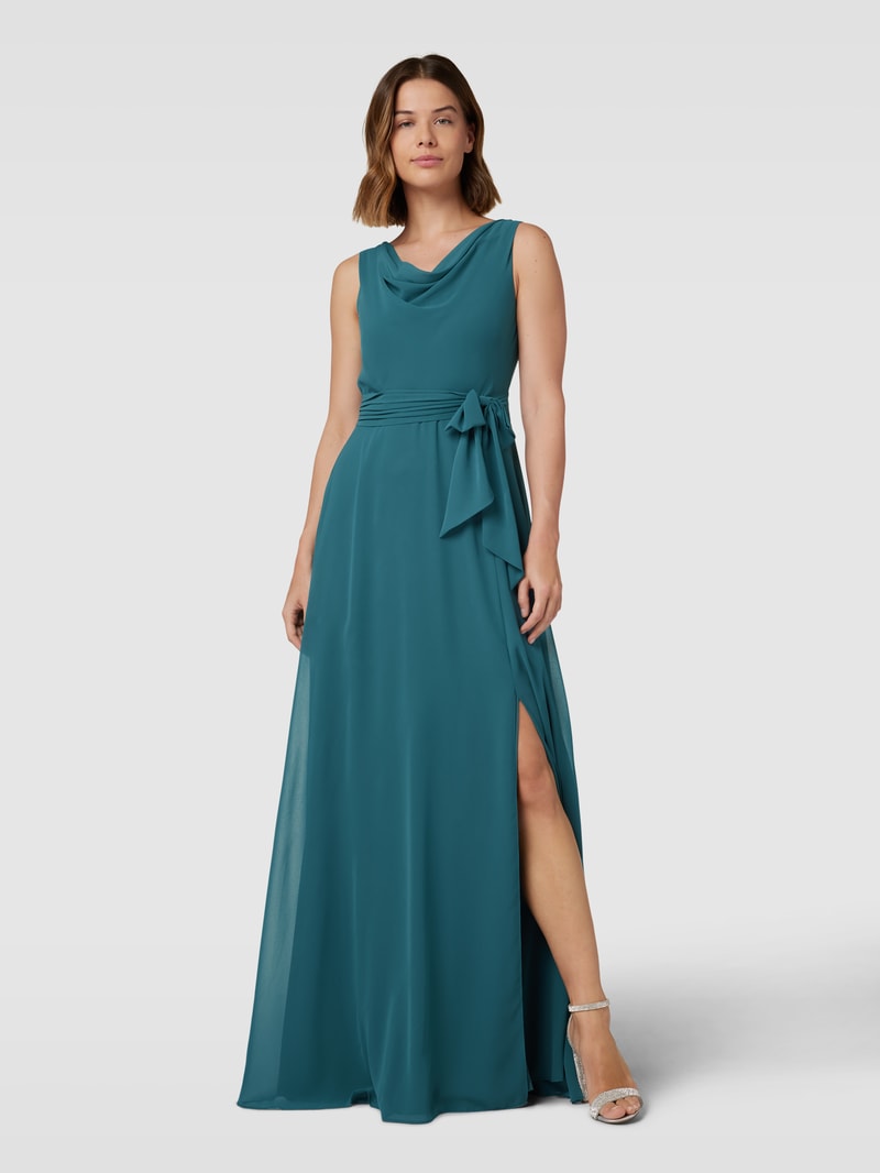 Abendkleid mit Wasserfallausschnitt in smaragdgrün meliert