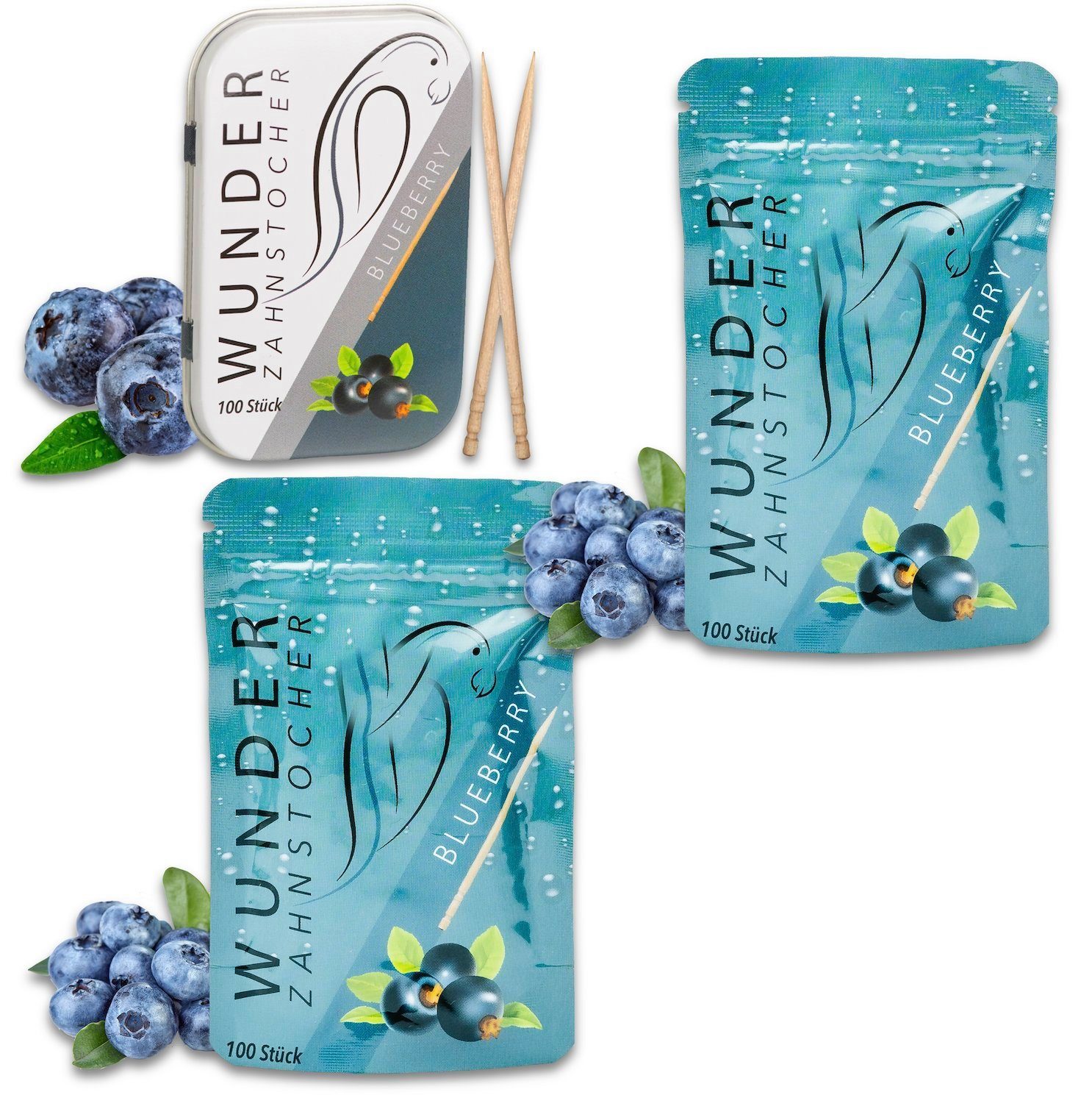 Wunder Zahnstocher Mundpflegecenter Wunder Zahnstocher mit Geschmack - 3er Bundle Blaubeere