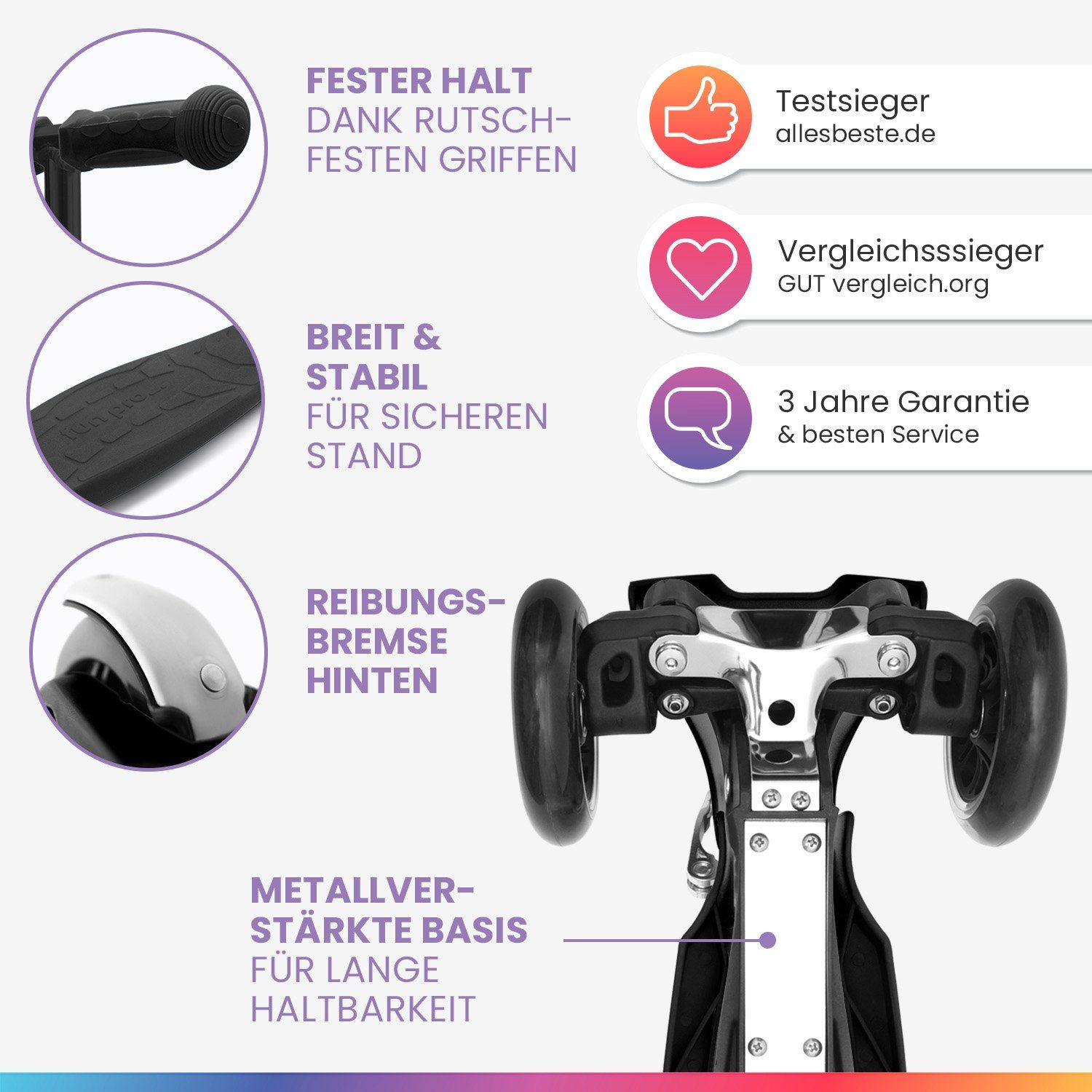 fun pro Cityroller ONE DeLuxe Kinderroller, Kick Scooter Roller Kinder - Stunt Tretroller Kinder klappbar
