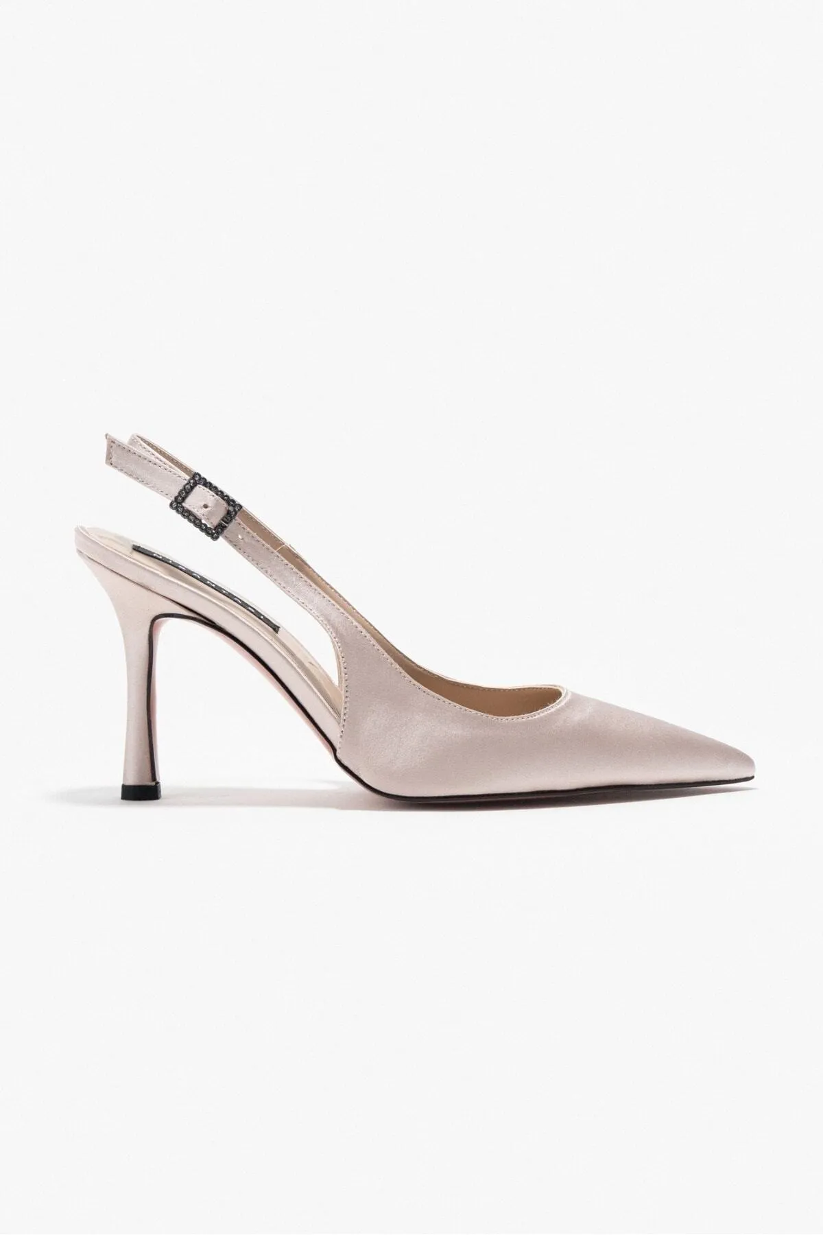 NİŞANTAŞI SHOES  Mendy Beige Satin-Gürteldetail, spitze Zehen-Damenschuhe mit Absatz